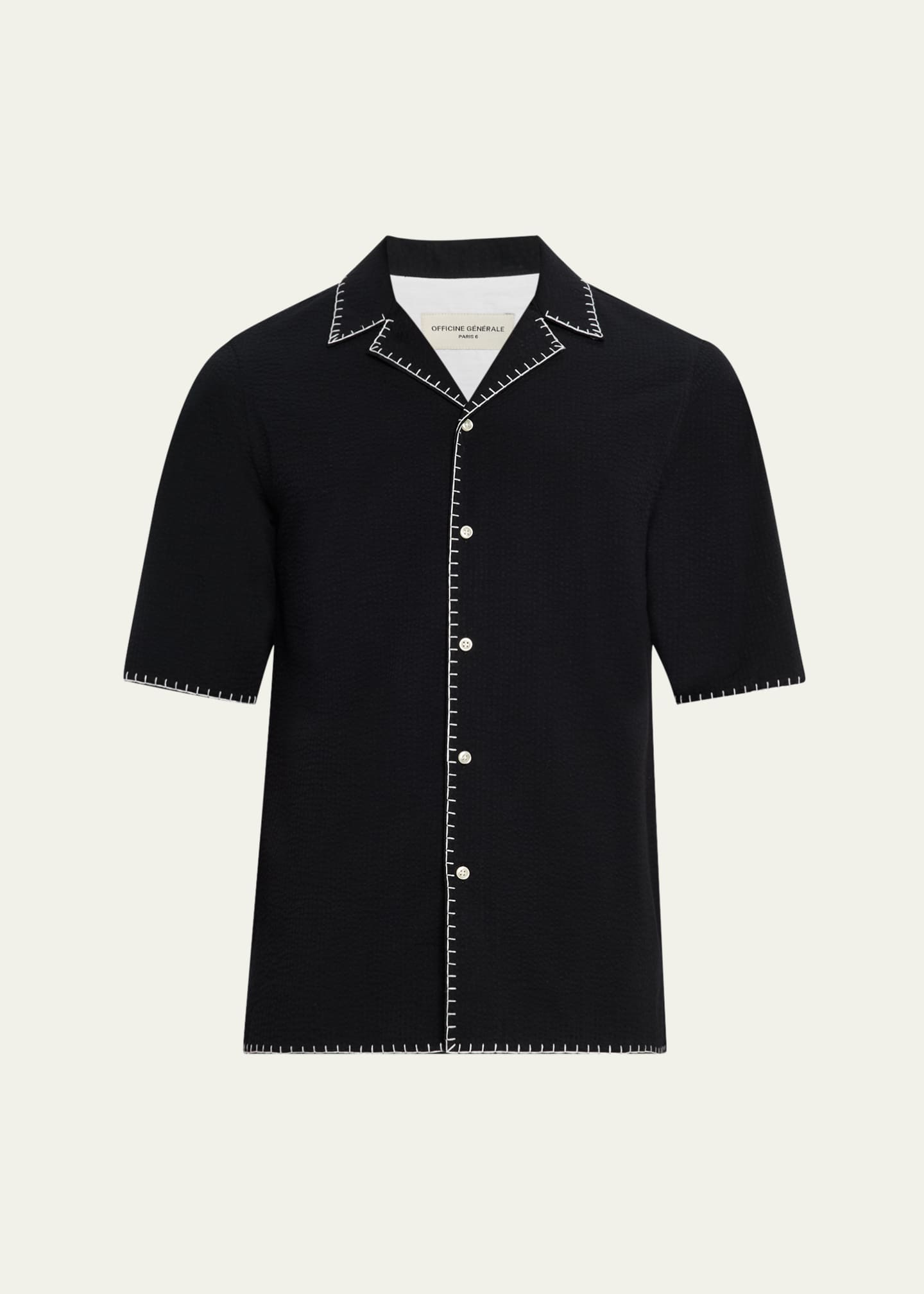 Officine Generale Men's Eren Seersucker Whipstitch Camp Shirt Image 1 of 5