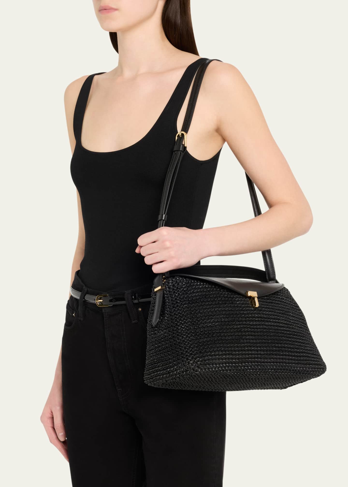 Toteme T Lock Woven Leather Top-Handle Bag Image 2 of 6
