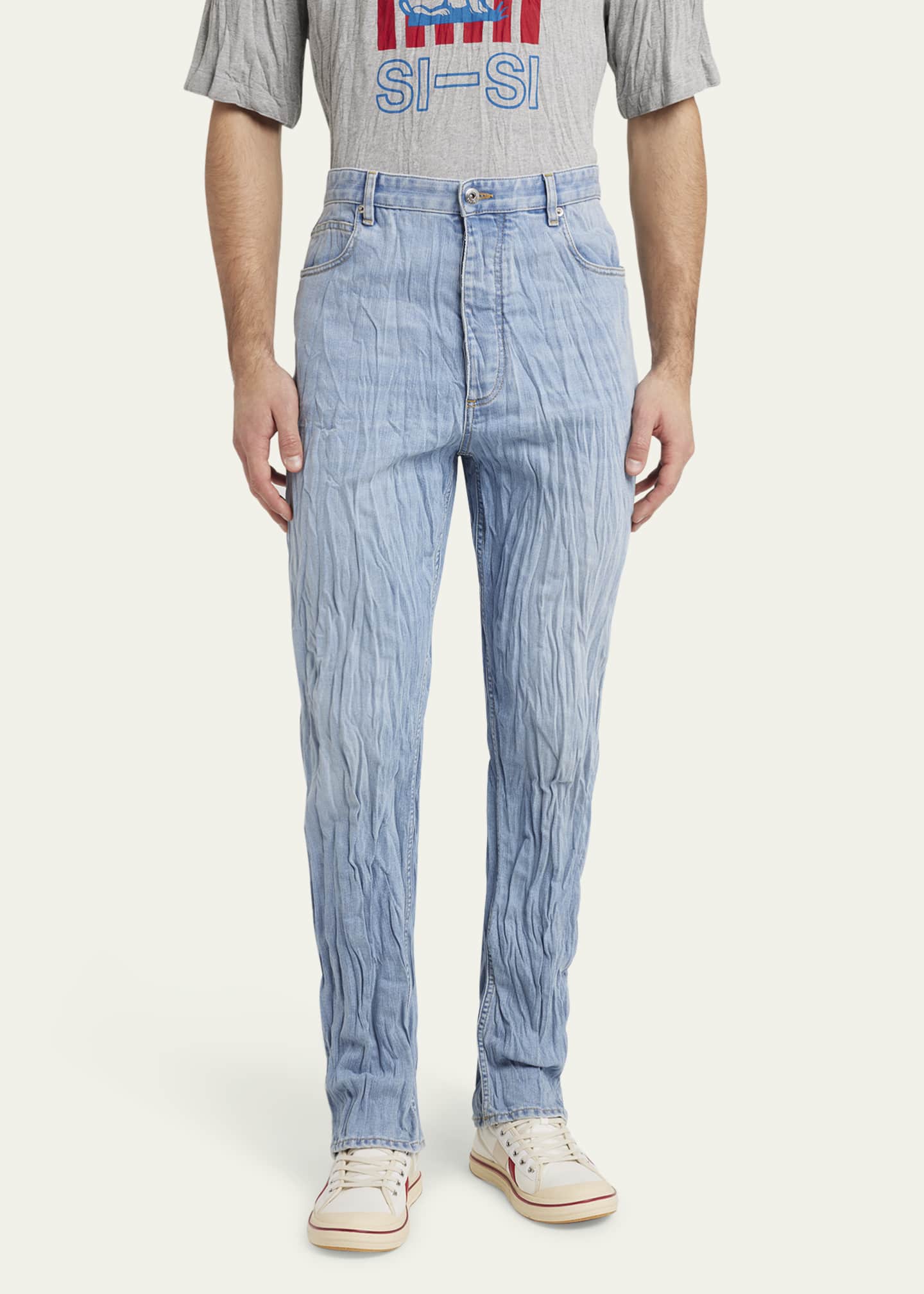 Bottega Veneta Men's Crinkled Straight-Leg Jeans Image 4 of 5