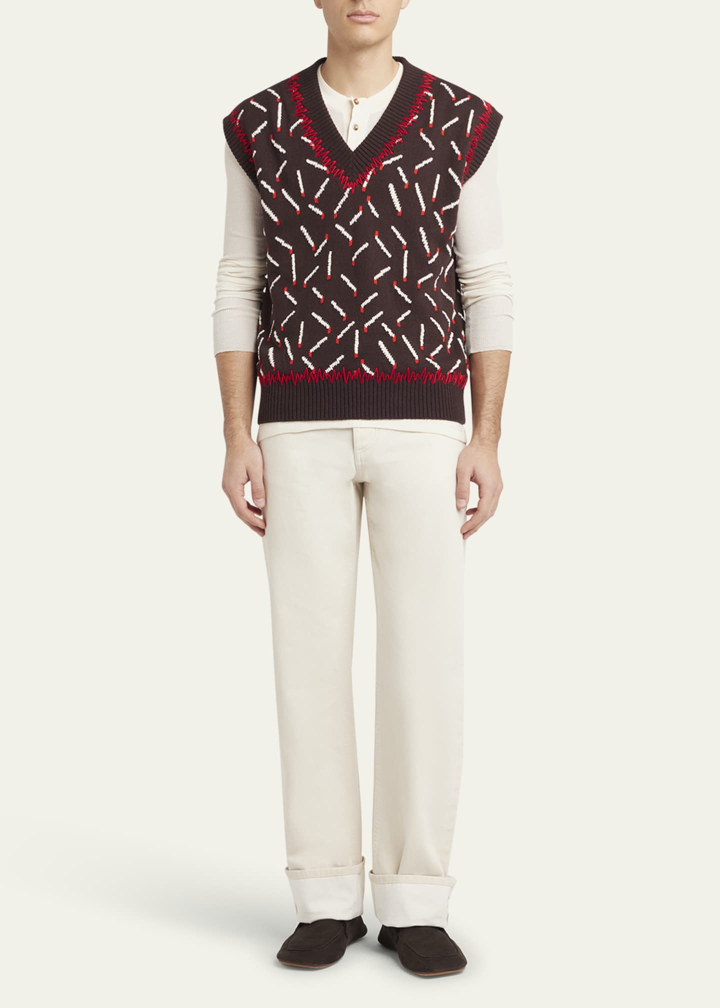 Bottega Veneta Men's Allover Matchstick Chunky Sweater Vest Image 2 of 5
