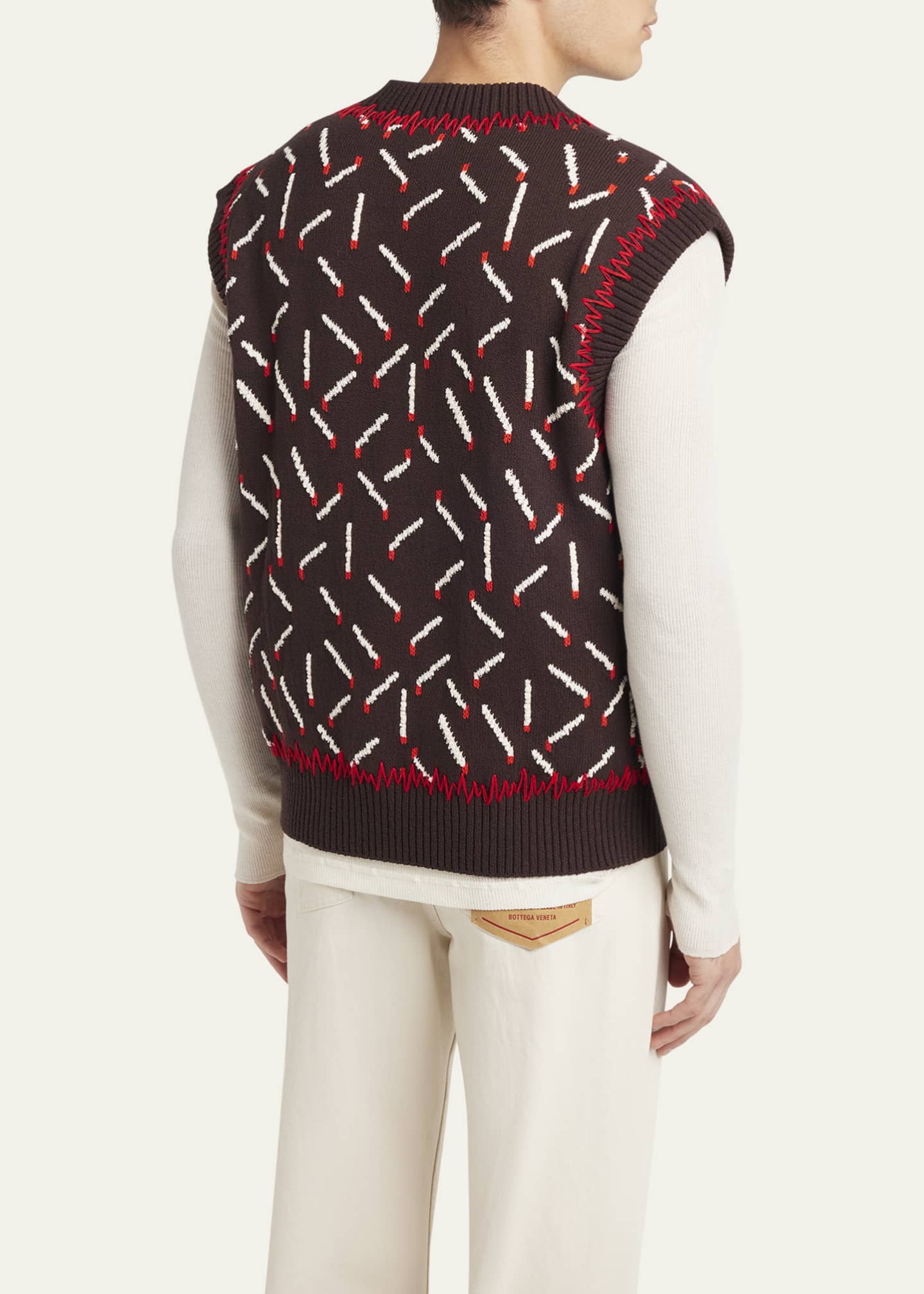 Bottega Veneta Men's Allover Matchstick Chunky Sweater Vest Image 3 of 5