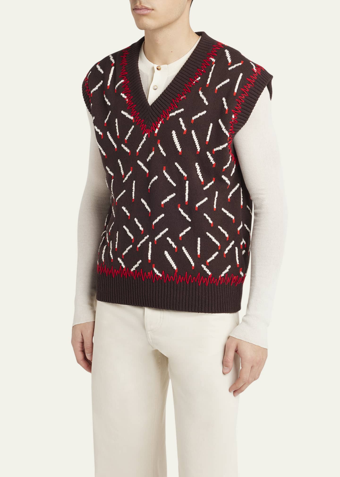 Bottega Veneta Men's Allover Matchstick Chunky Sweater Vest Image 4 of 5