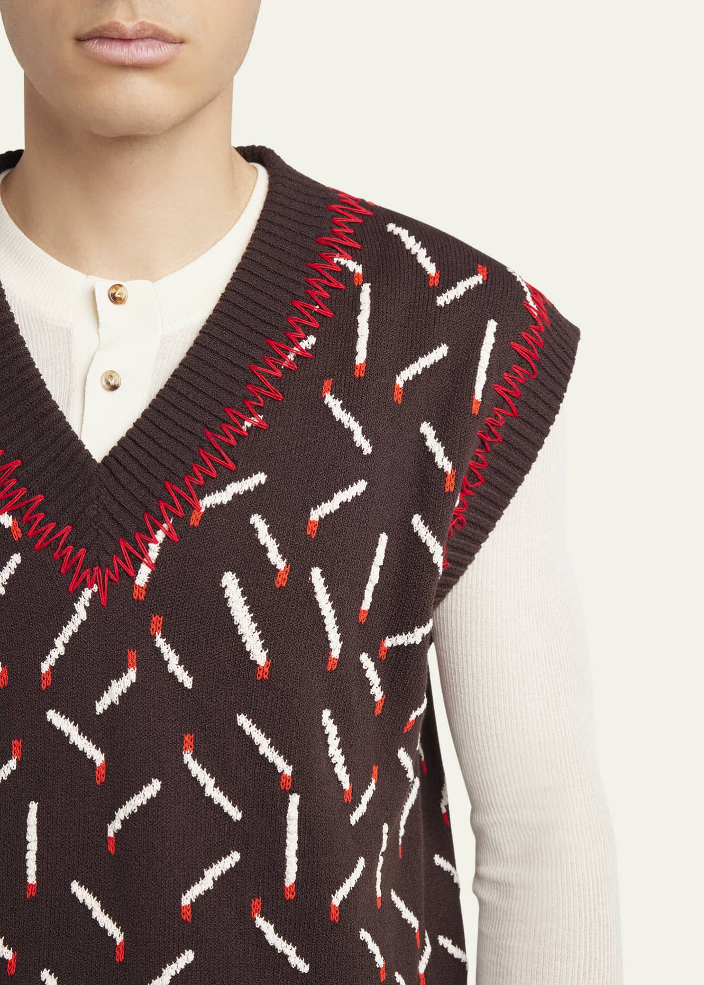 Bottega Veneta Men's Allover Matchstick Chunky Sweater Vest Image 5 of 5