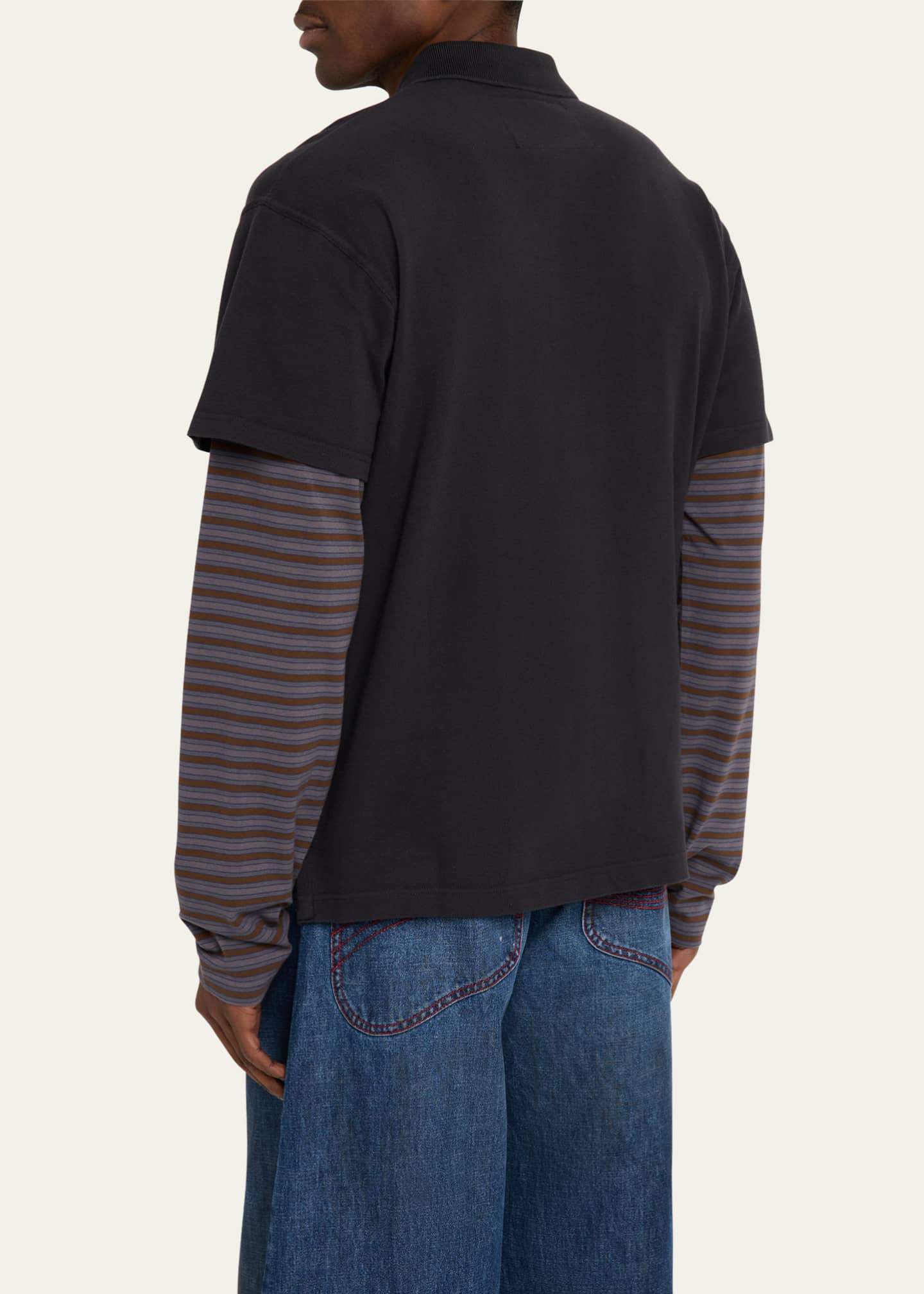 ERL Men's Double-Layer Striped Sleeve Polo Shirt Image 3 of 5