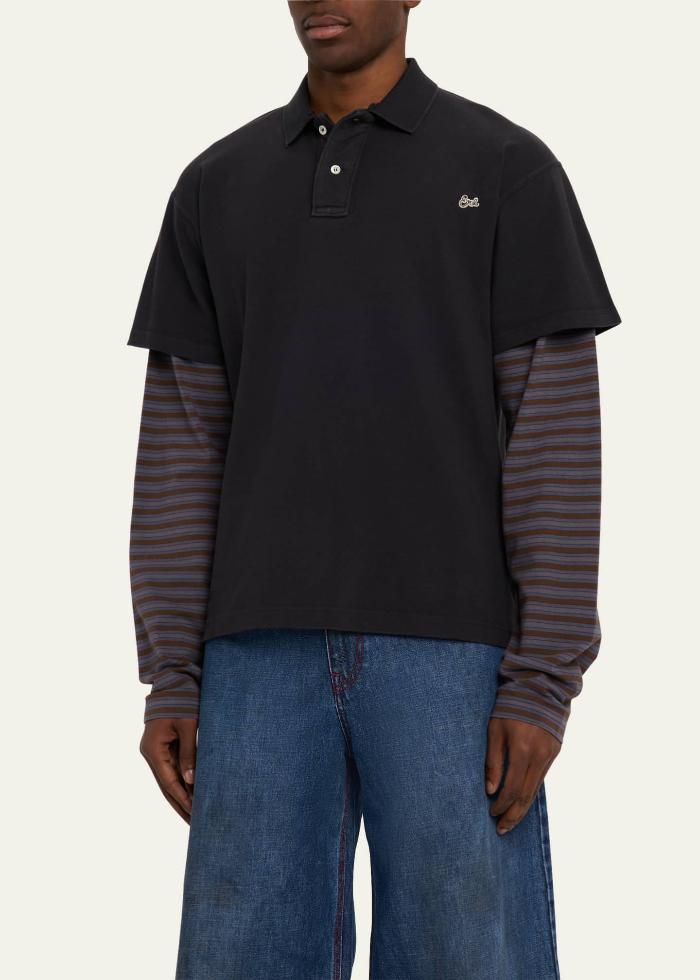 ERL Men's Double-Layer Striped Sleeve Polo Shirt Image 4 of 5