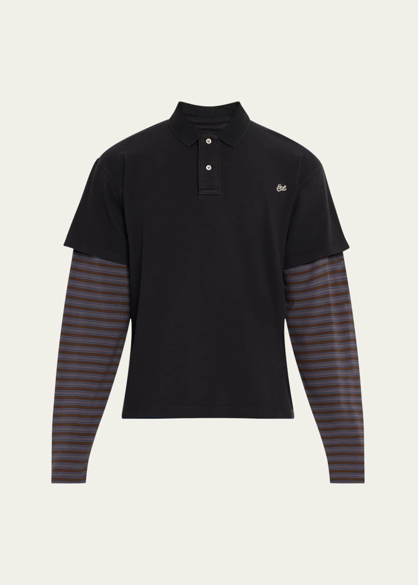 ERL Men's Double-Layer Striped Sleeve Polo Shirt Image 1 of 5