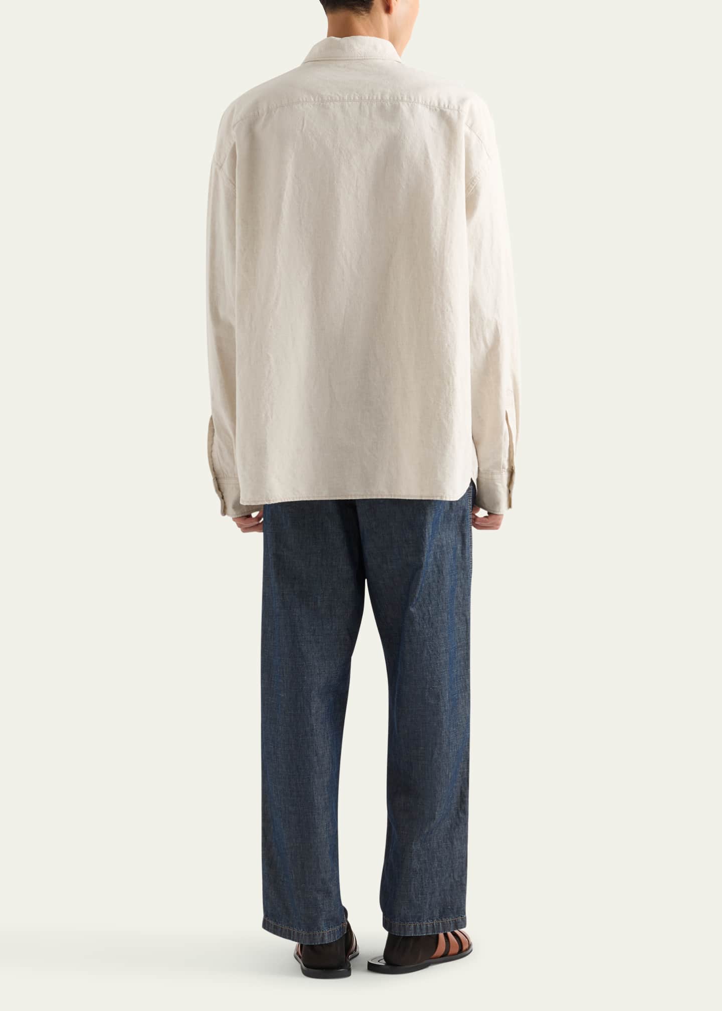 Prada Men's Boxy Chambray Button-Down Shirt Image 3 of 4