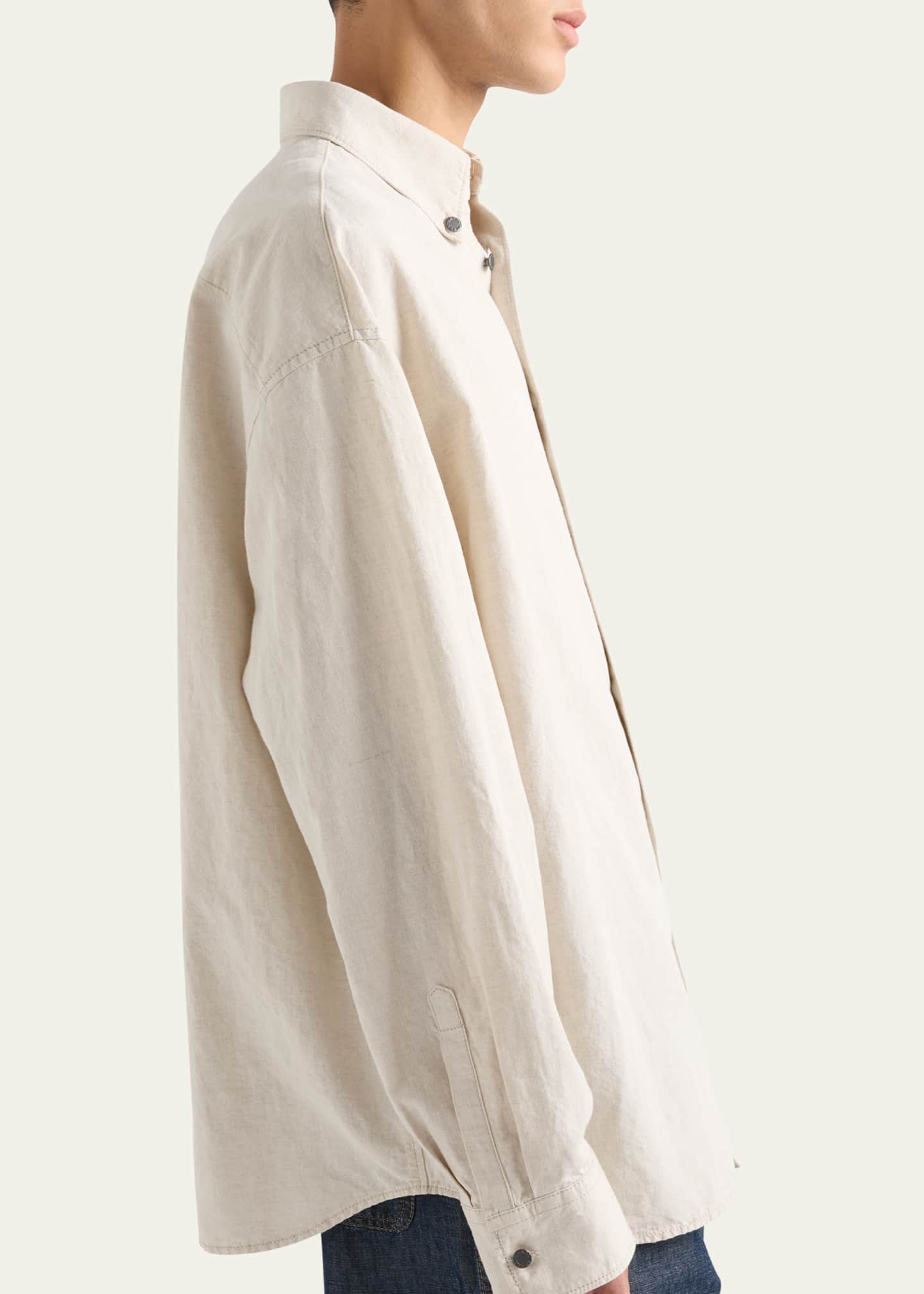 Prada Men's Boxy Chambray Button-Down Shirt Image 4 of 4