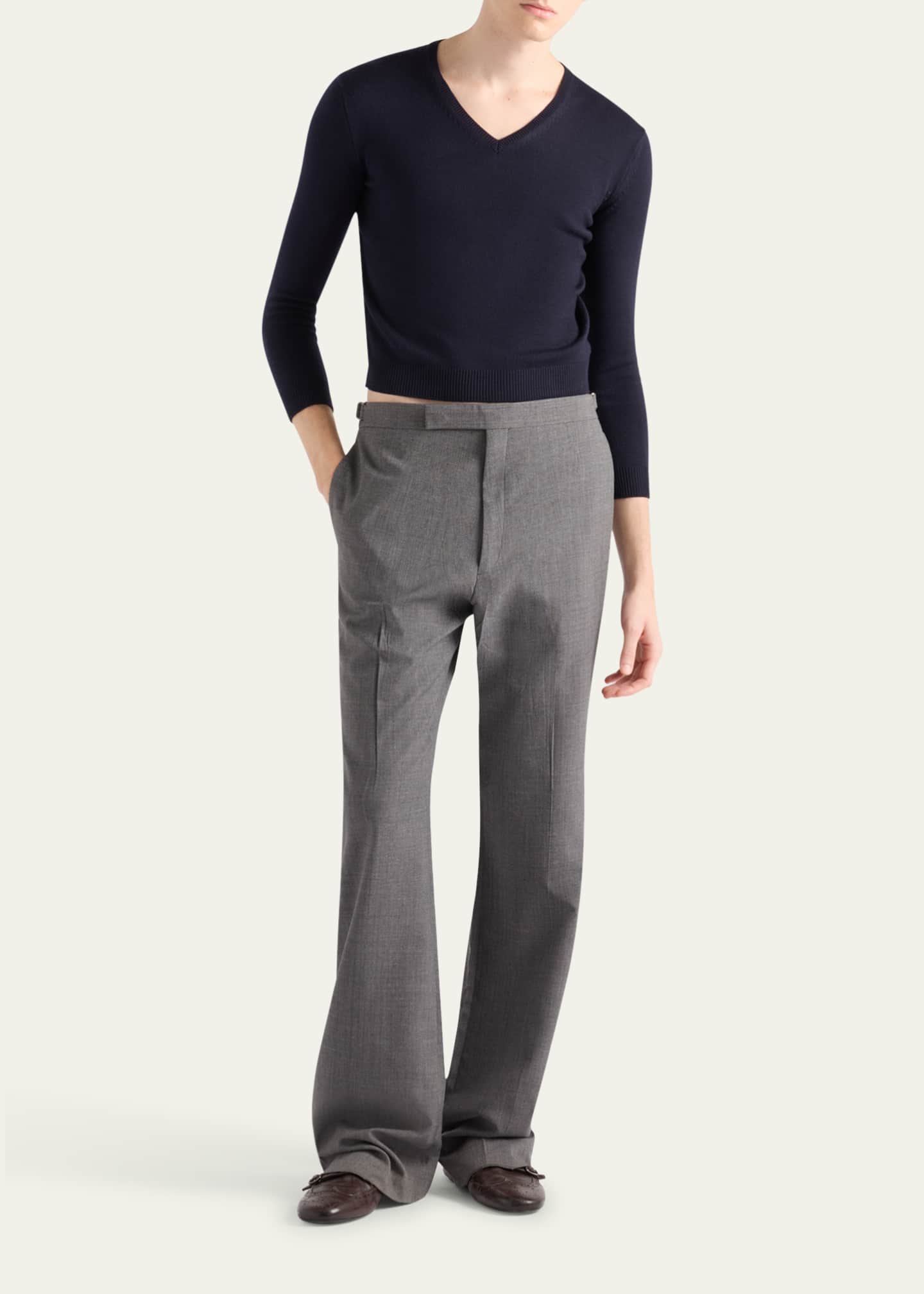 Prada Men's Technical Wool Wide-Leg Trousers Image 2 of 5