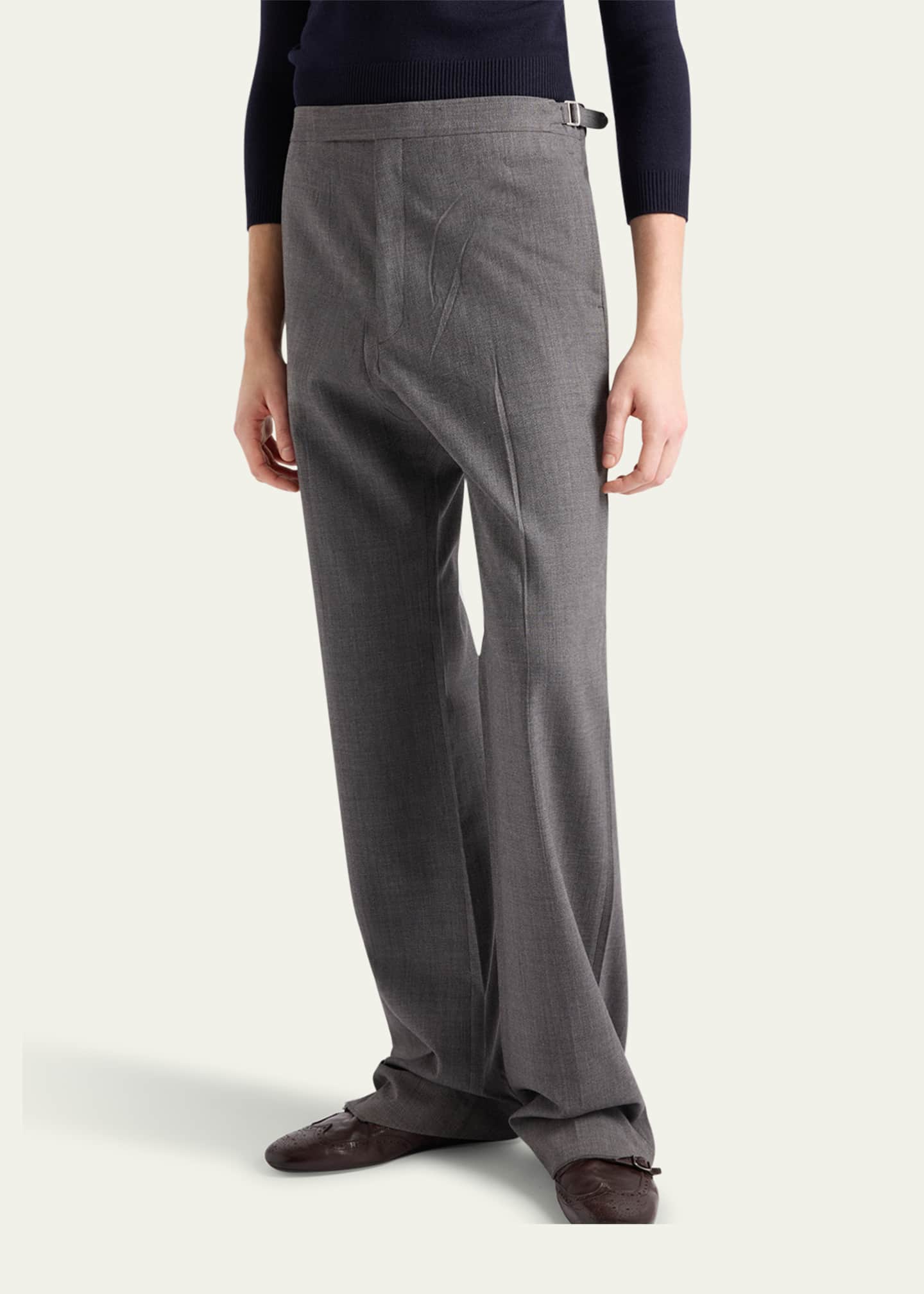Prada Men's Technical Wool Wide-Leg Trousers Image 4 of 5