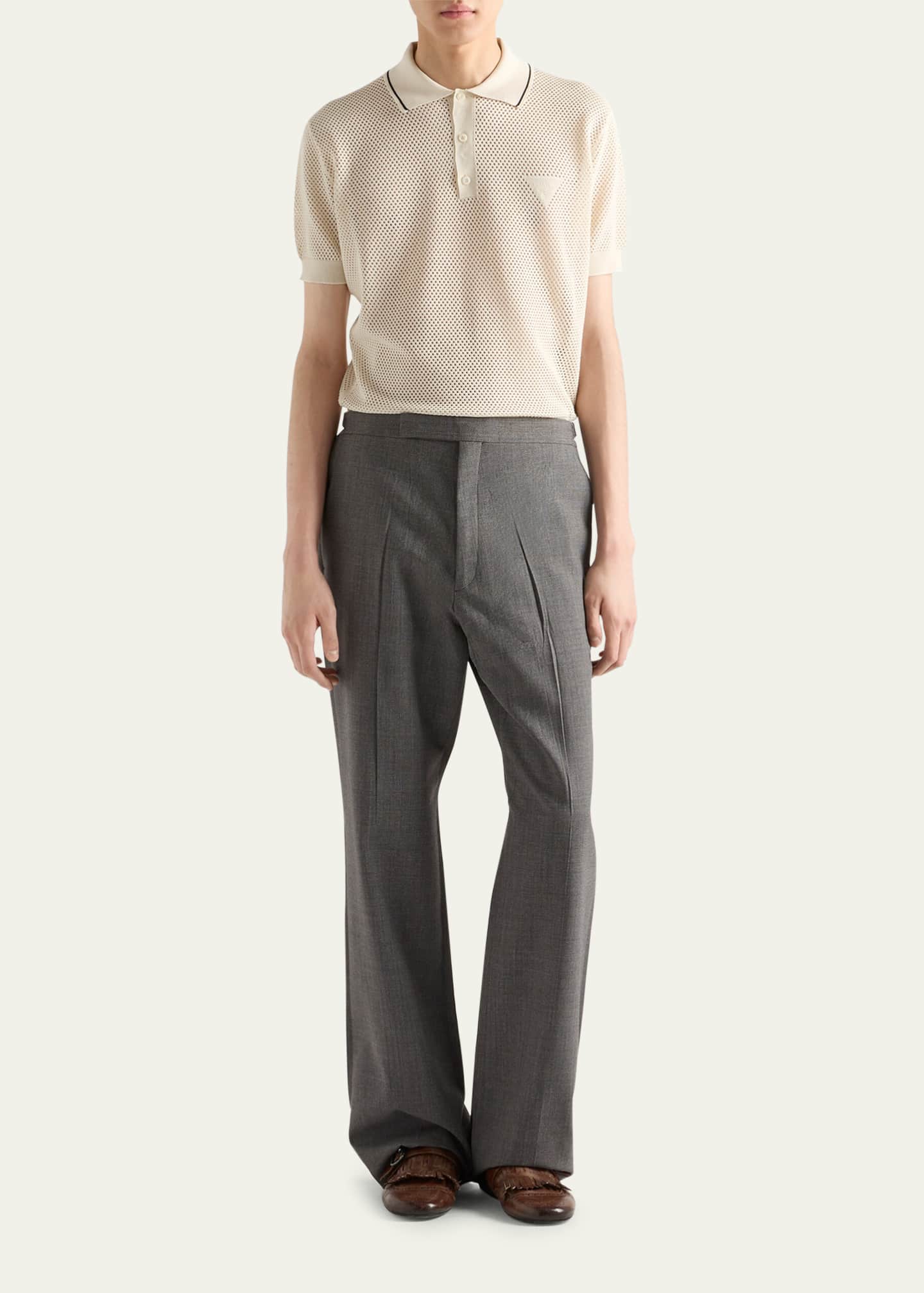 Prada Men's Mesh Knit Polo Shirt Image 2 of 4