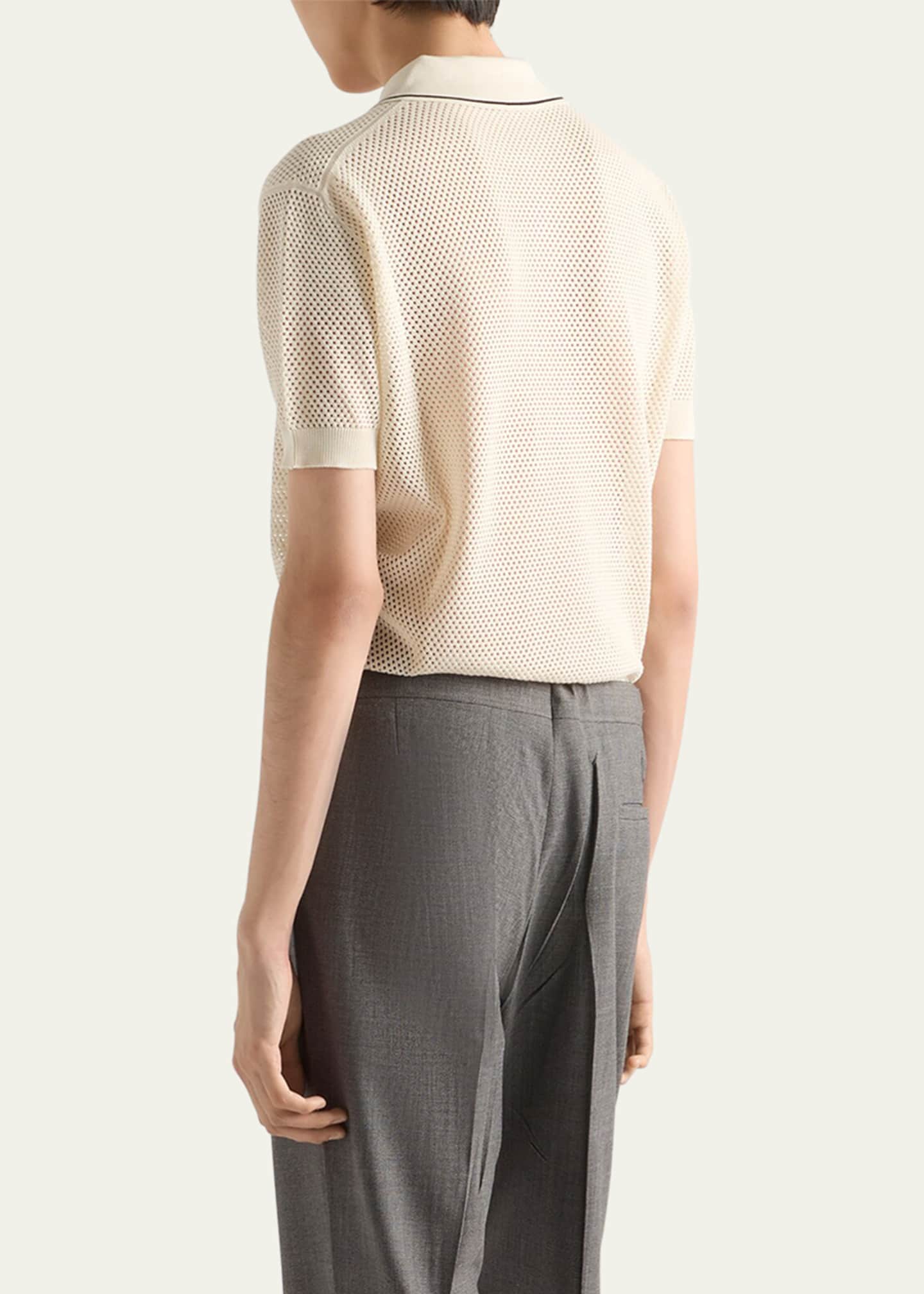 Prada Men's Mesh Knit Polo Shirt Image 3 of 4
