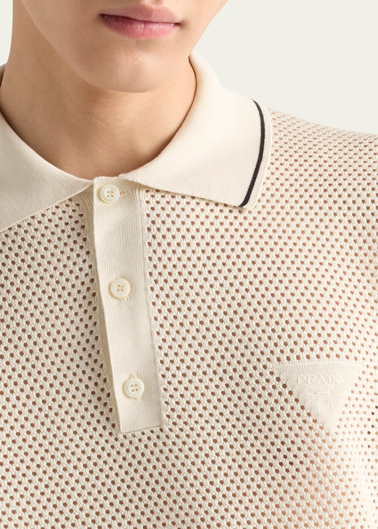 Prada Men's Mesh Knit Polo Shirt Image 4 of 4