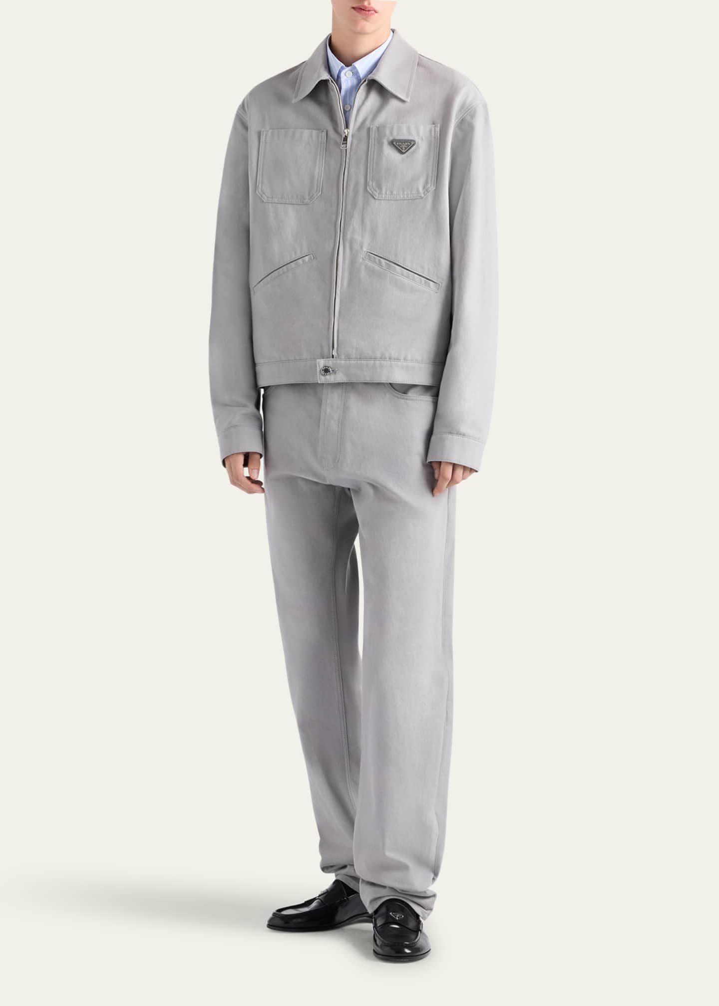Prada Men's Denim Zip-Up Blouson Jacket Image 2 of 4