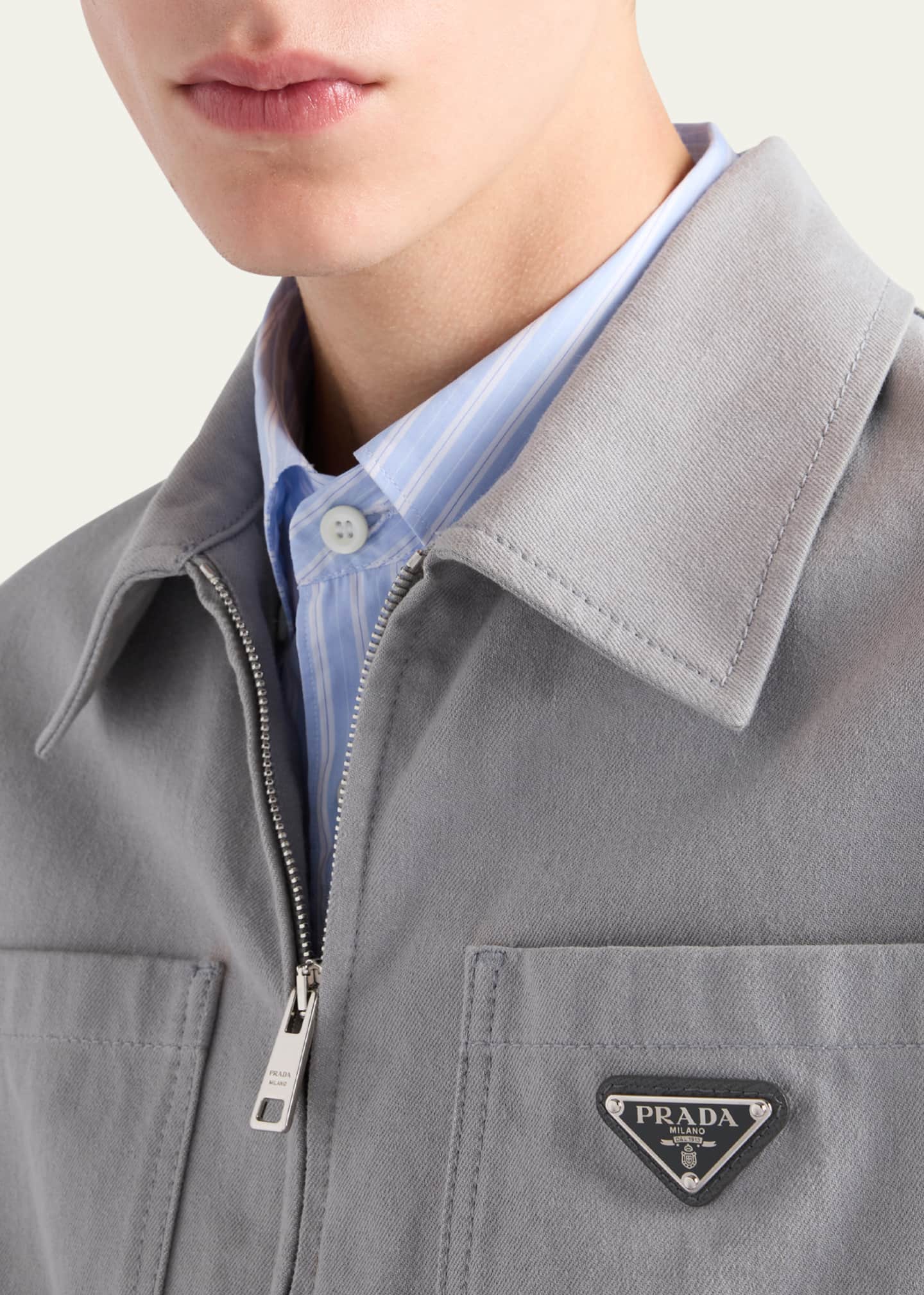 Prada Men's Denim Zip-Up Blouson Jacket Image 4 of 4
