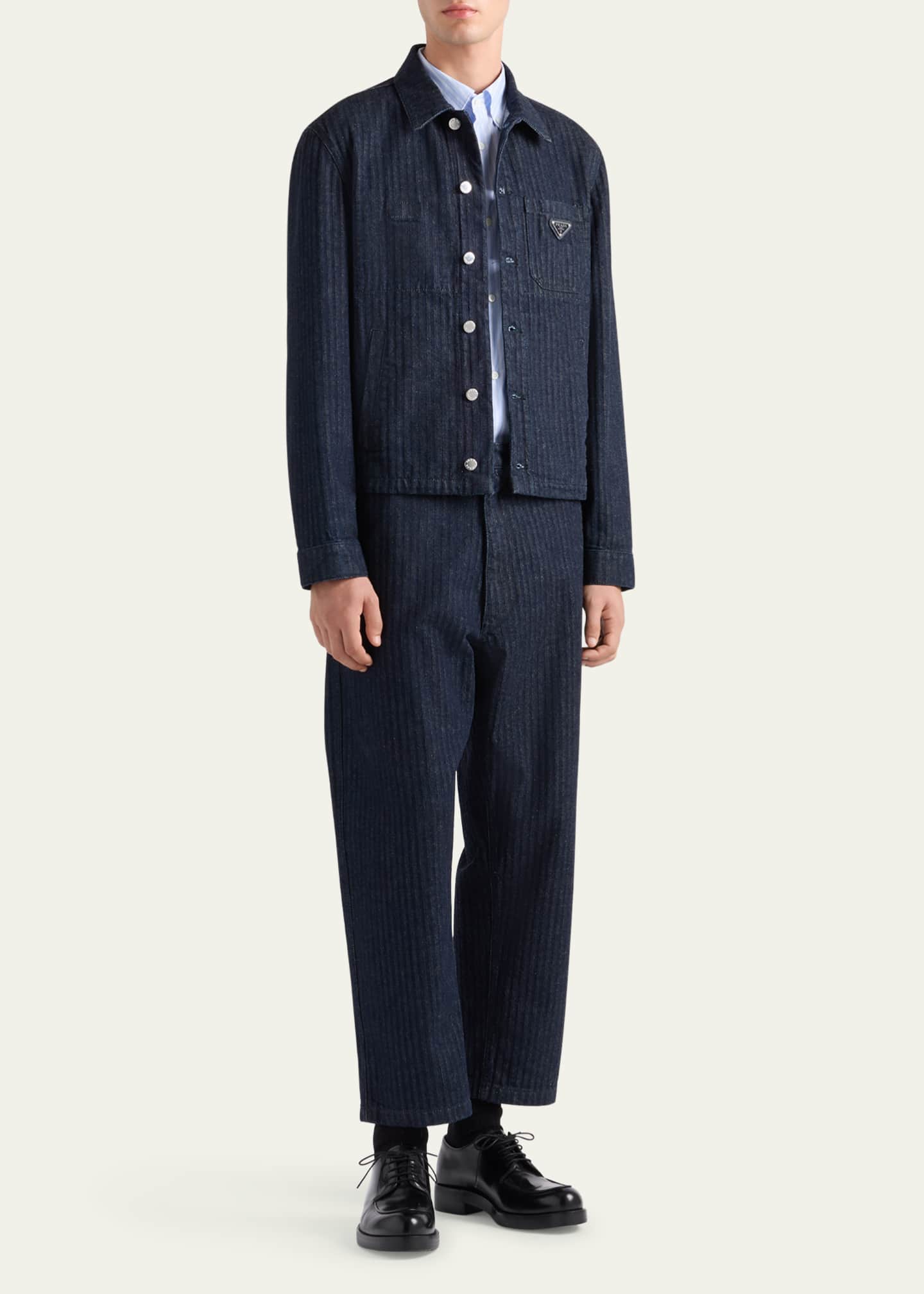 Prada Men's Chevron Denim Blouson Jacket - Bergdorf Goodman