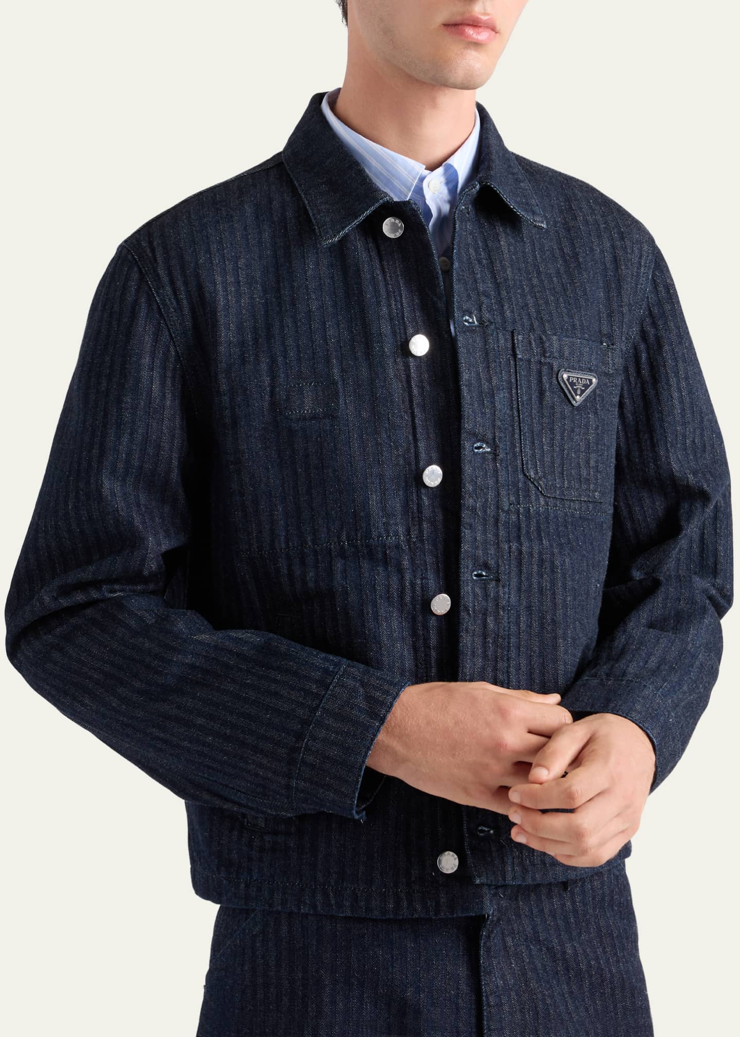 Prada Men's Chevron Denim Blouson Jacket - Bergdorf Goodman