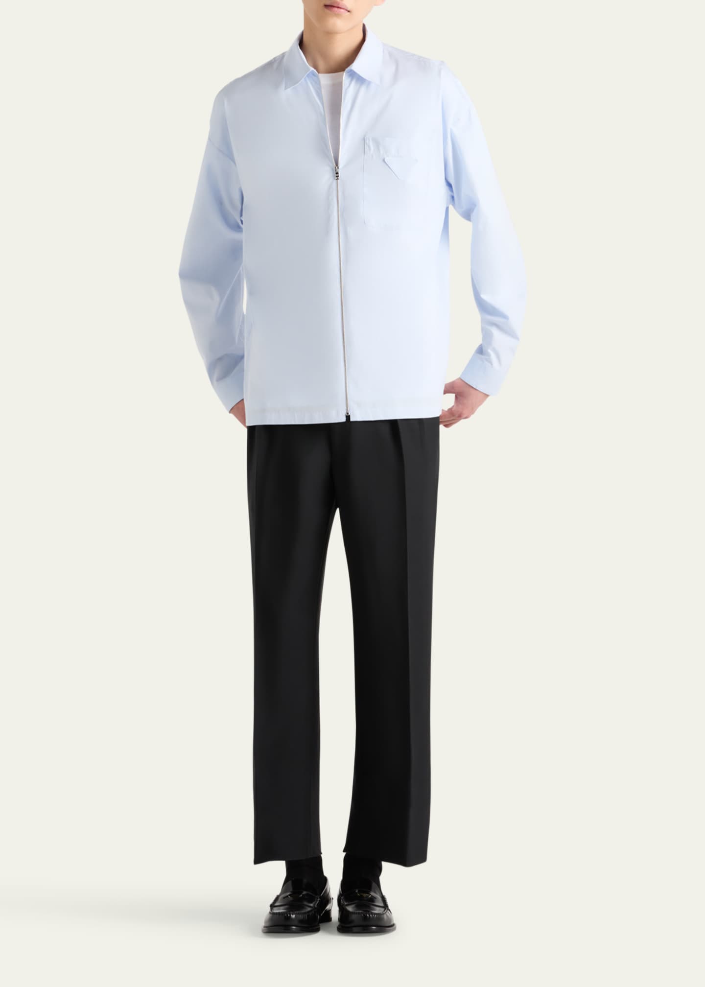 Prada Men's Poplin Zip-Up Overshirt Image 2 of 5
