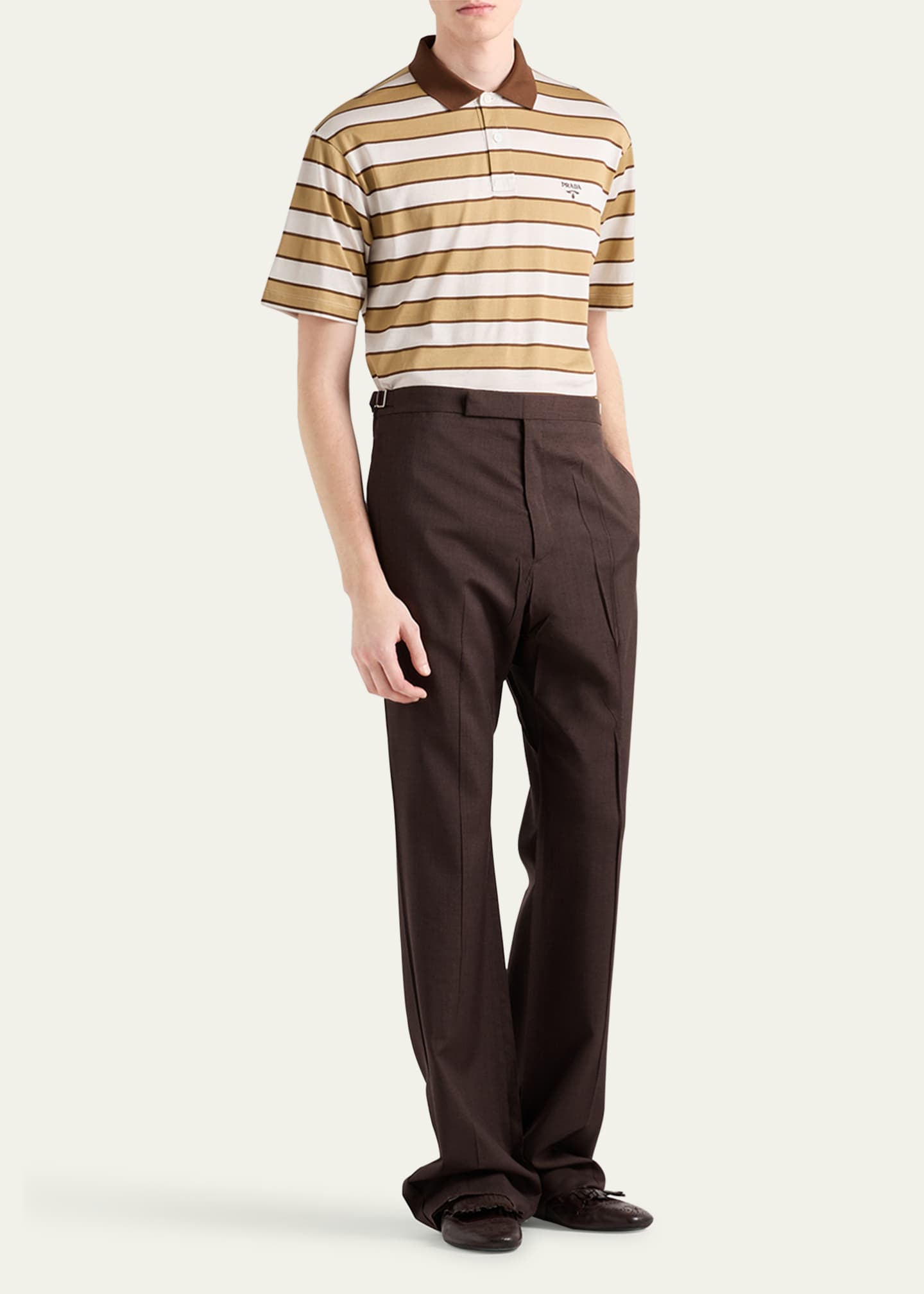 Prada Men's Striped Jersey Polo Shirt Image 2 of 5