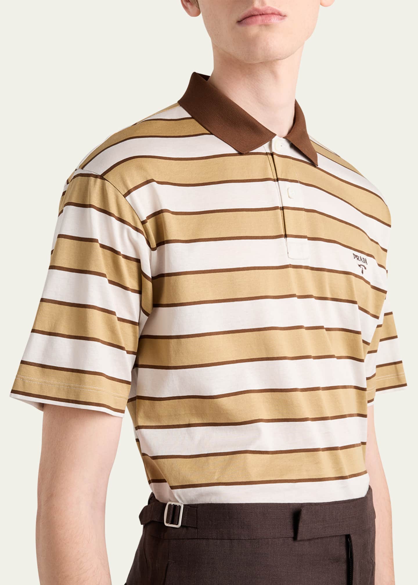Prada Men's Striped Jersey Polo Shirt Image 4 of 5