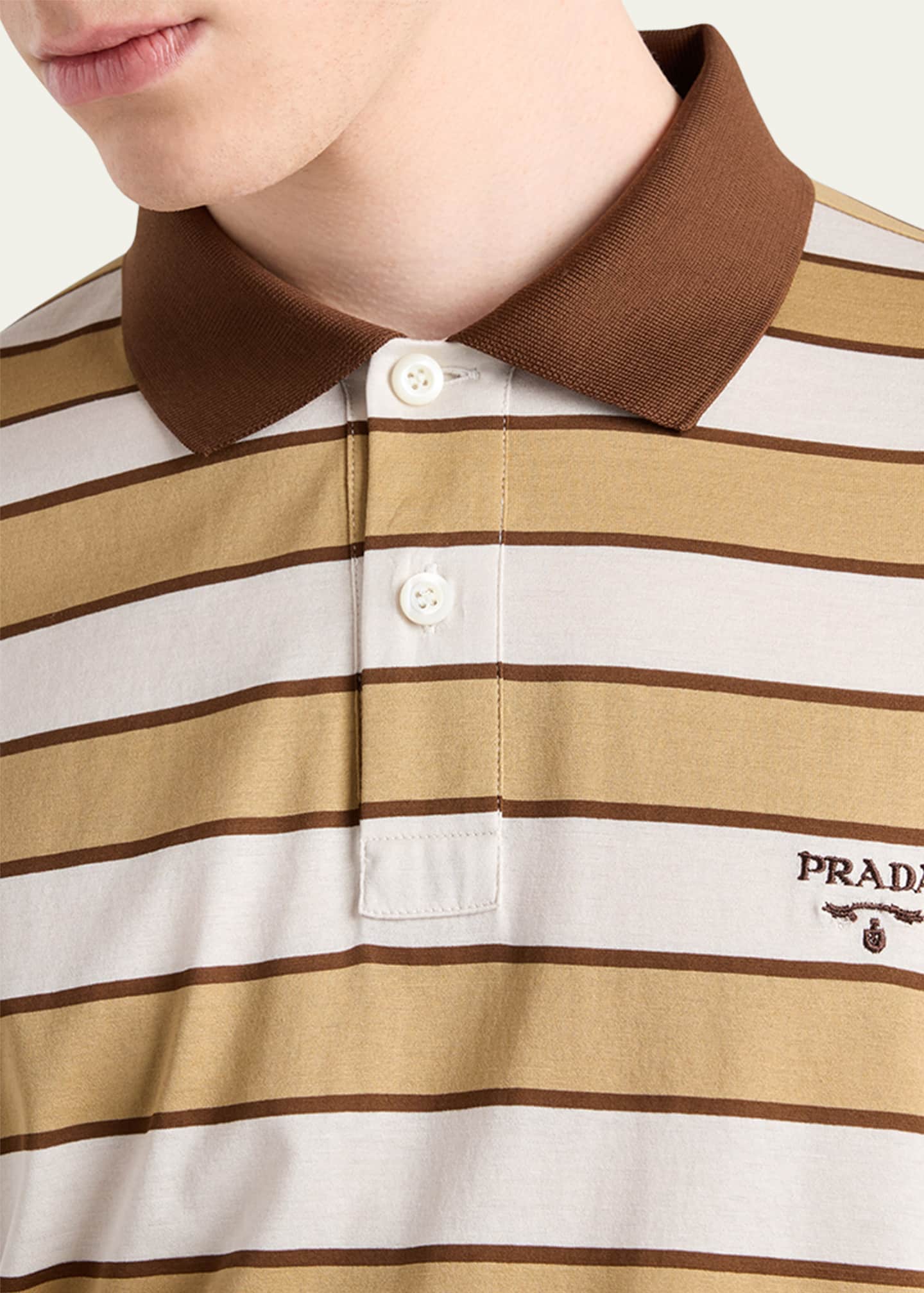 Prada Men's Striped Jersey Polo Shirt Image 5 of 5