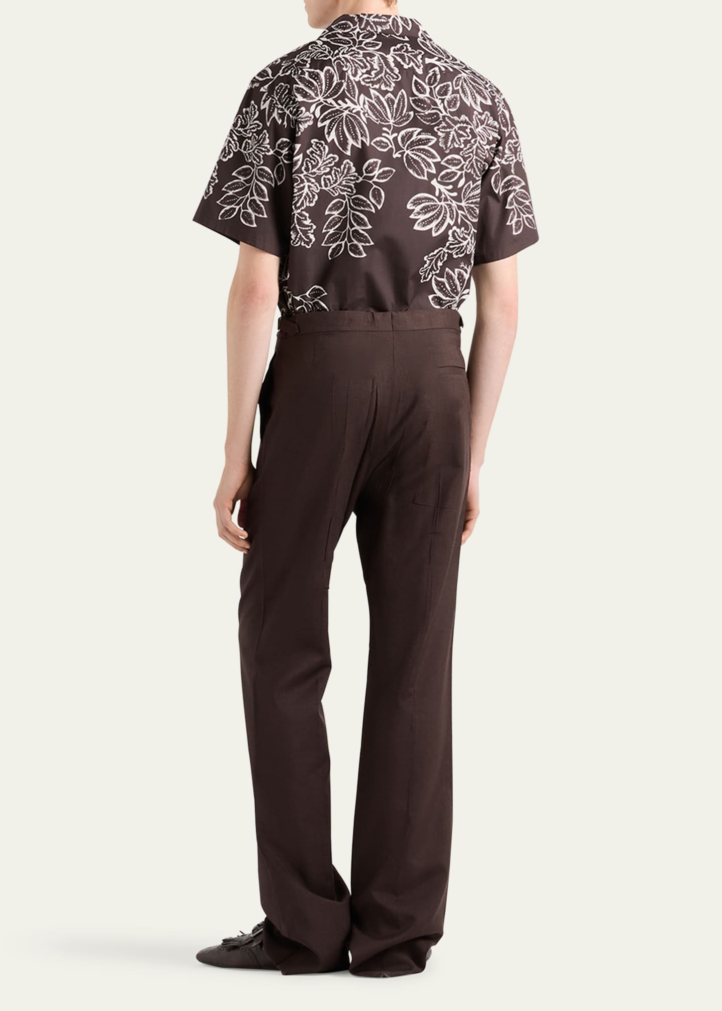 Prada Men's Leaf-Print Bowling Shirt Image 3 of 3