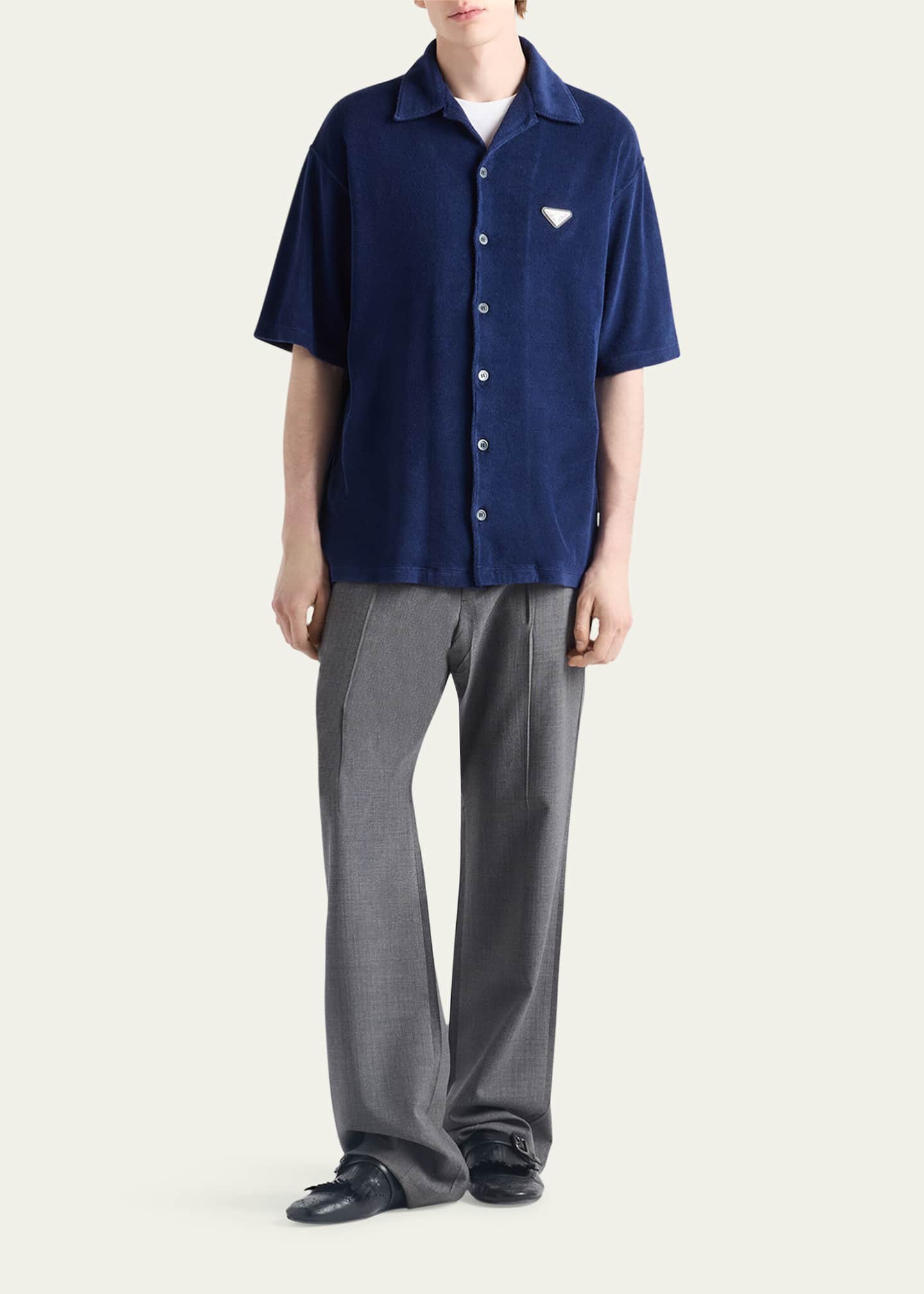 Prada Men's Spugna Terry Bowling Shirt Image 2 of 5