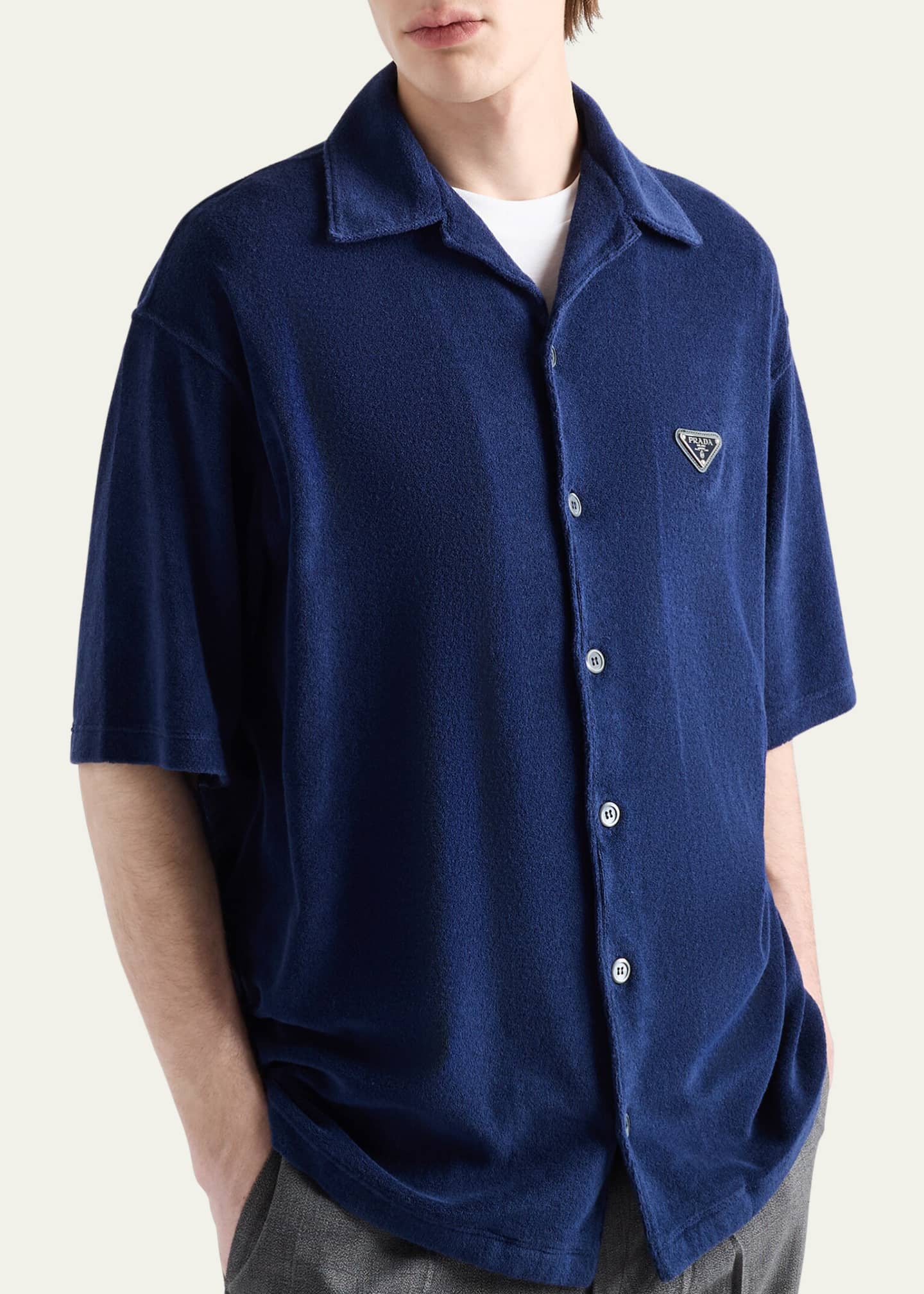 Prada Men's Spugna Terry Bowling Shirt Image 4 of 5