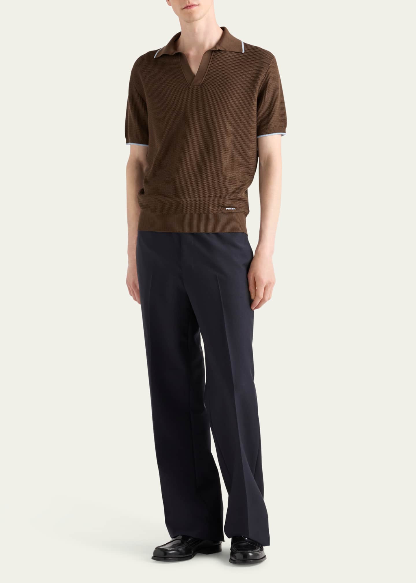 Prada Men's Silk-Cotton Knit Polo Shirt Image 2 of 4