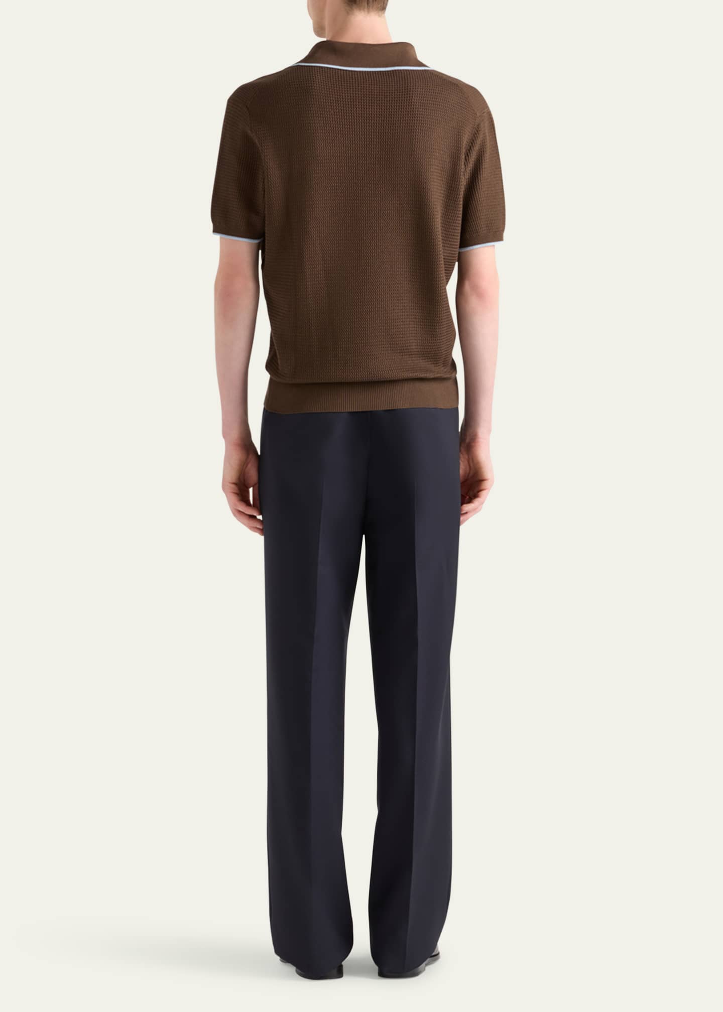 Prada Men's Silk-Cotton Knit Polo Shirt Image 3 of 4