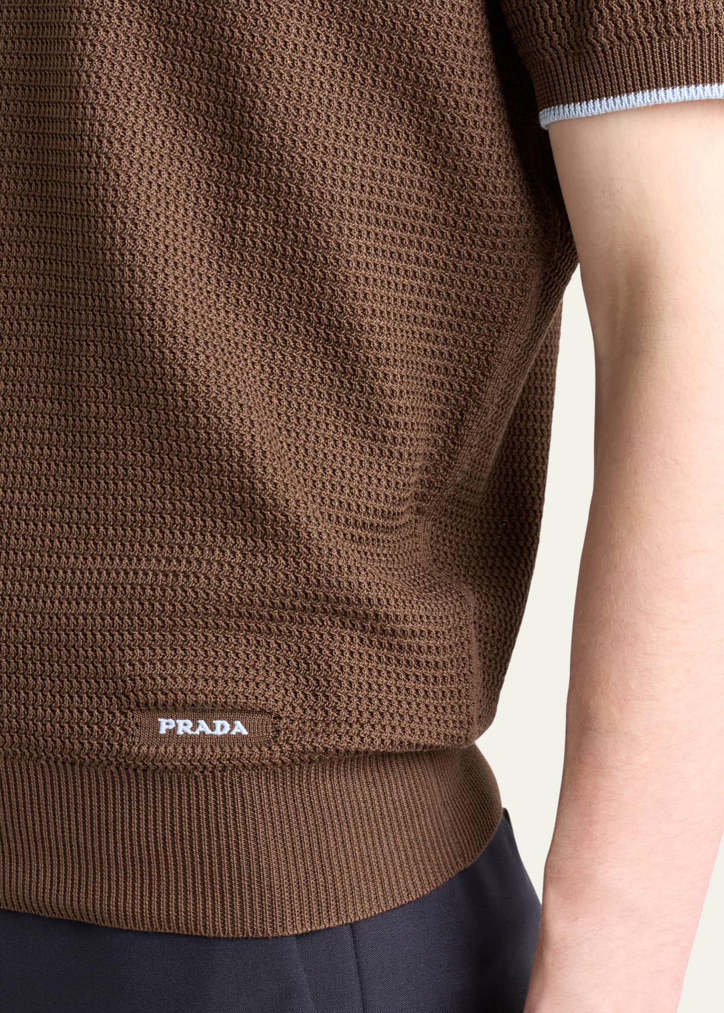 Prada Men's Silk-Cotton Knit Polo Shirt Image 4 of 4