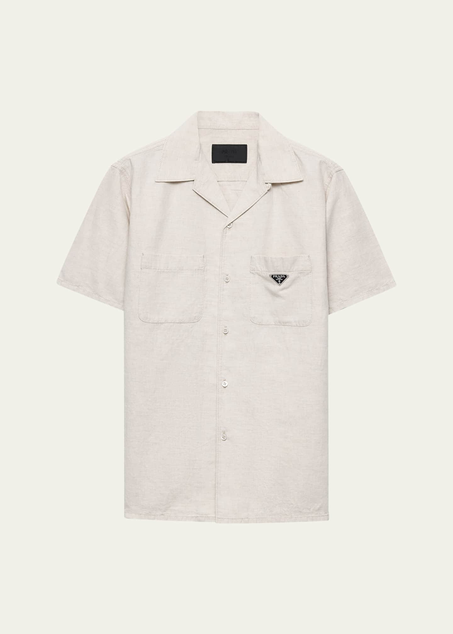 Prada Men's Chambray Denim Camp Shirt - Bergdorf Goodman Prada Men's Chambray Denim Camp Shirt - Bergdorf Goodman