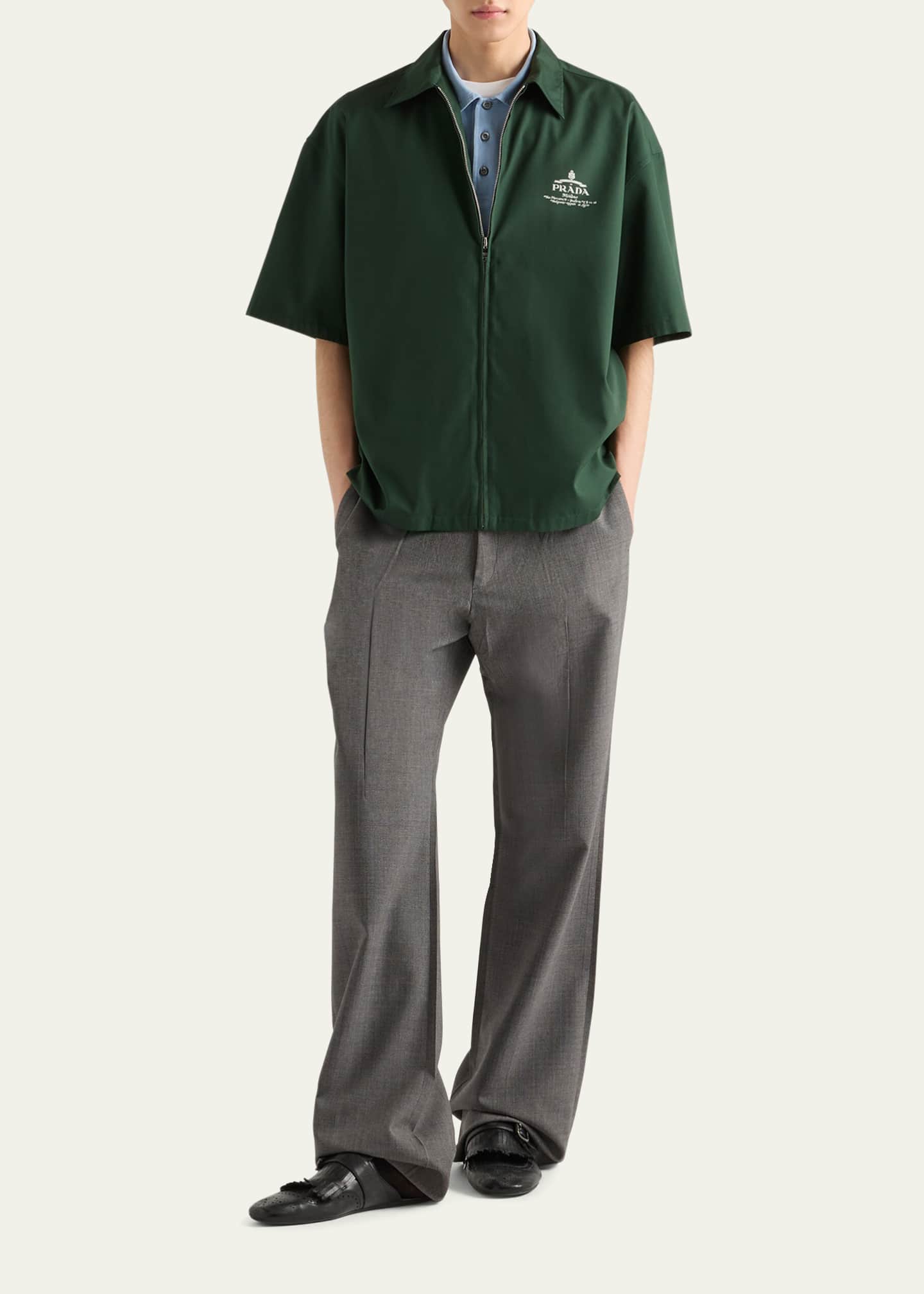 Prada Men's Technical Cotton Zip-Up Shirt Image 2 of 4