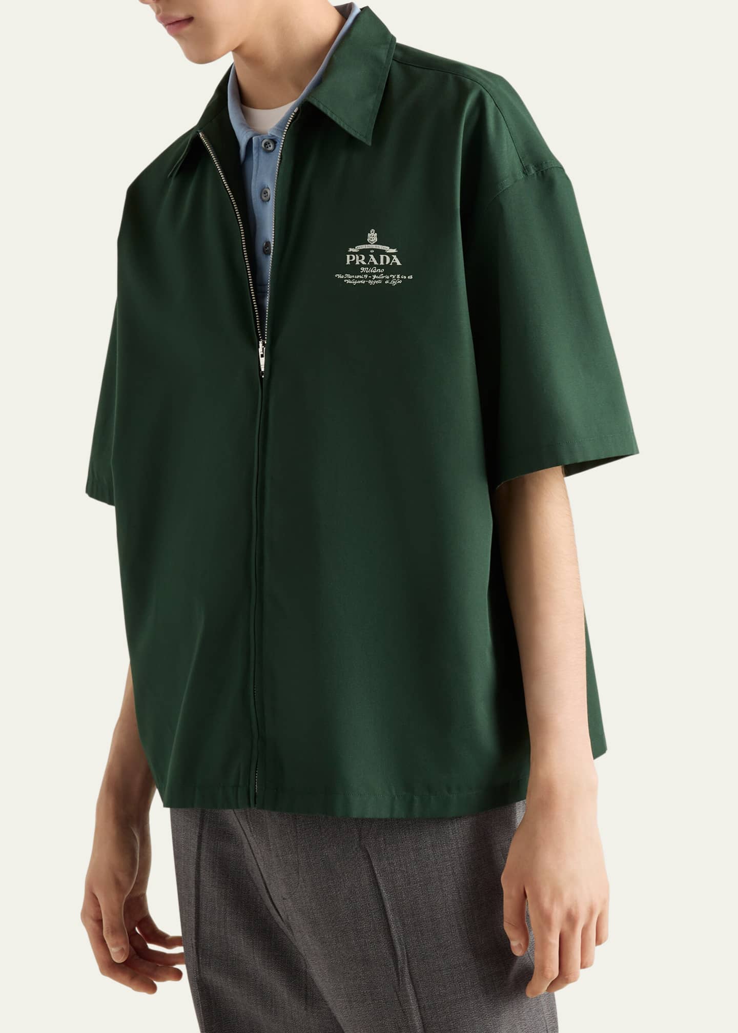 Prada Men's Technical Cotton Zip-Up Shirt Image 4 of 4