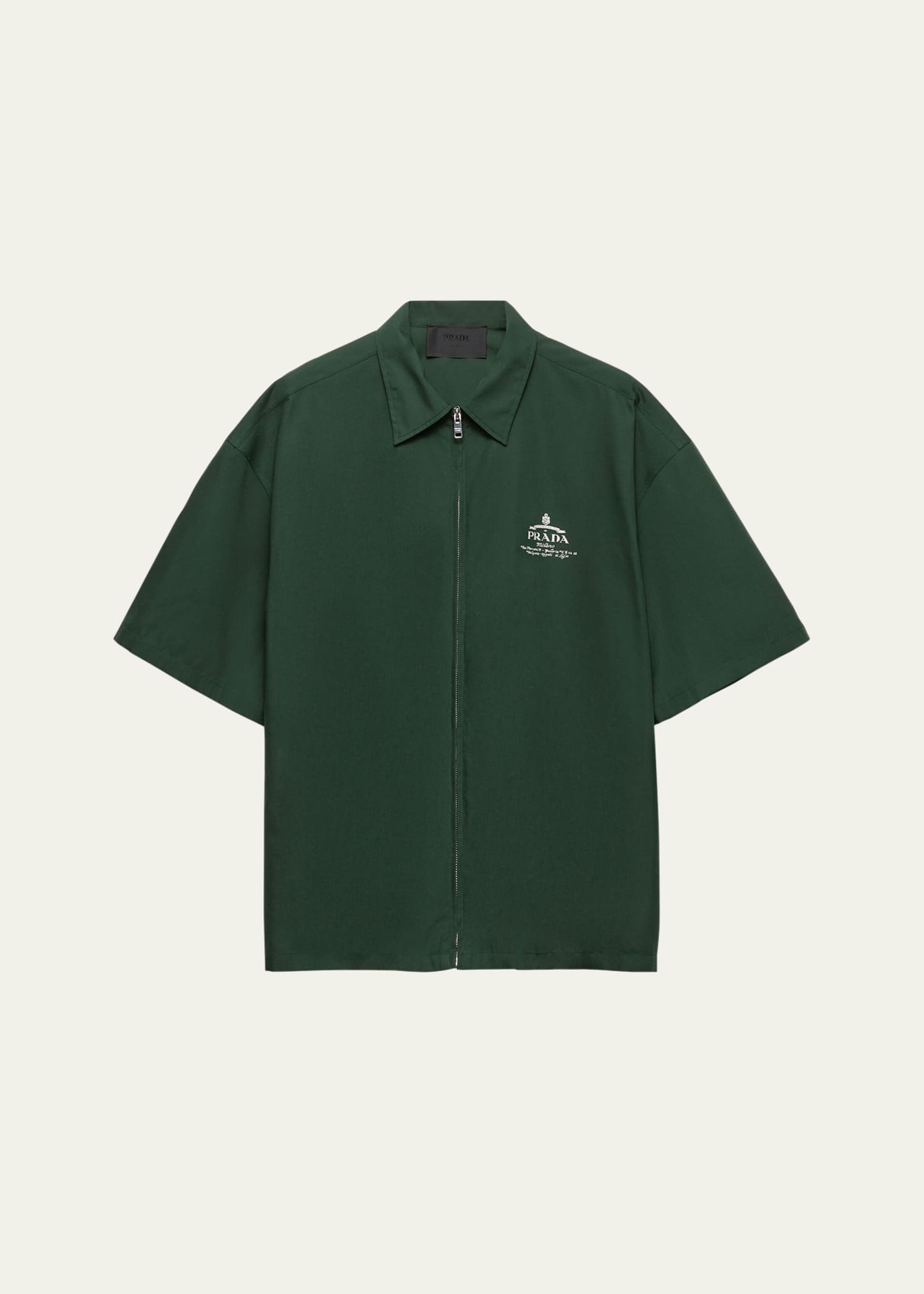 Prada Men's Technical Cotton Zip-Up Shirt Image 1 of 4