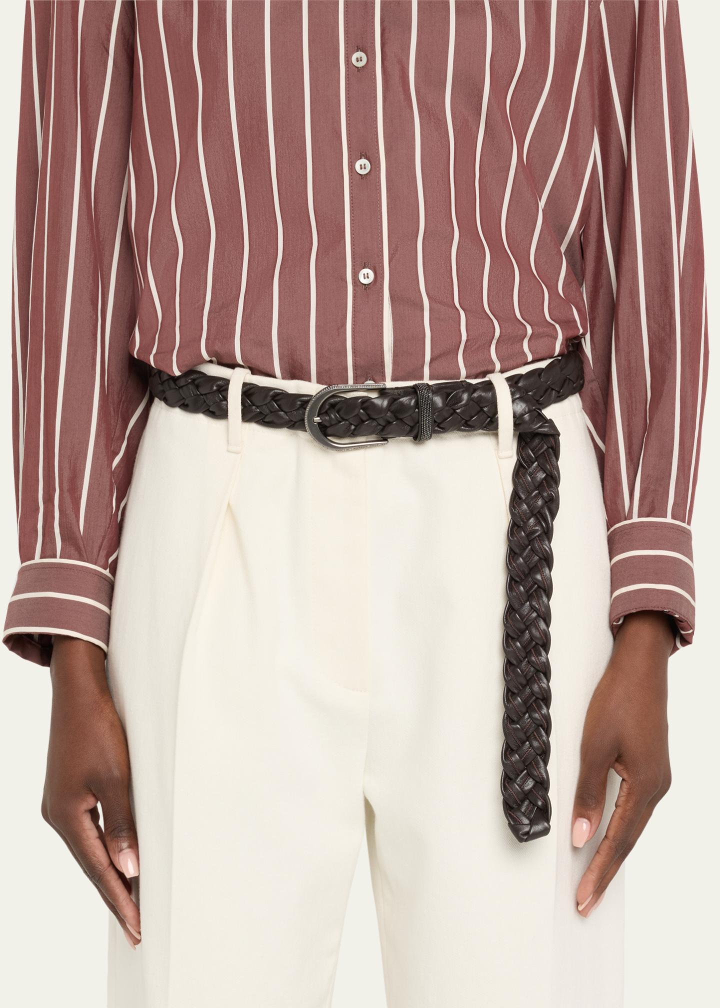 Brunello Cucinelli Braided Leather Skinny Belt - Bergdorf  display picture 2