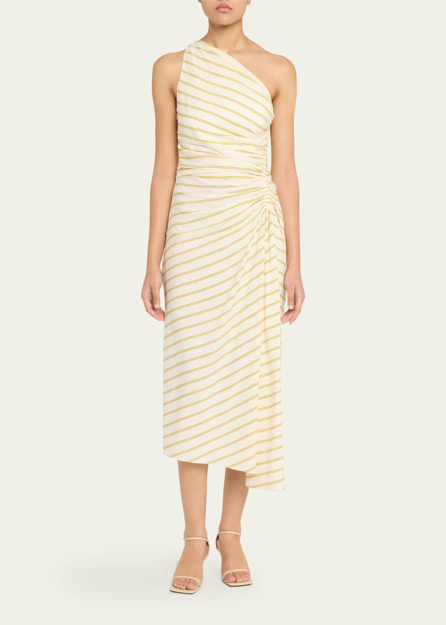 A.L.C. Carolyn Striped One-Shoulder Midi Dress Image 2 of 5