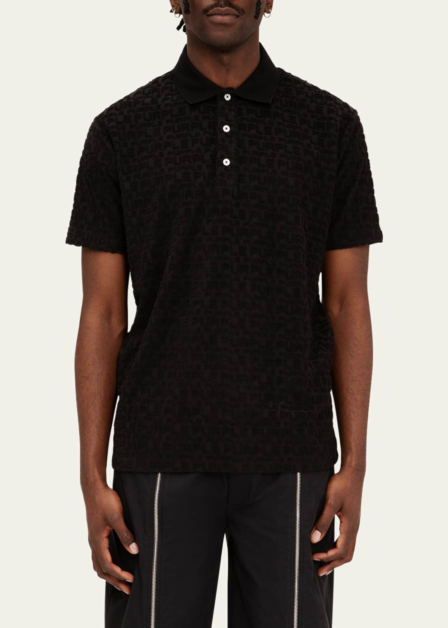 PURPLE Men's Terry Towel Polo Shirt Image 3 of 3