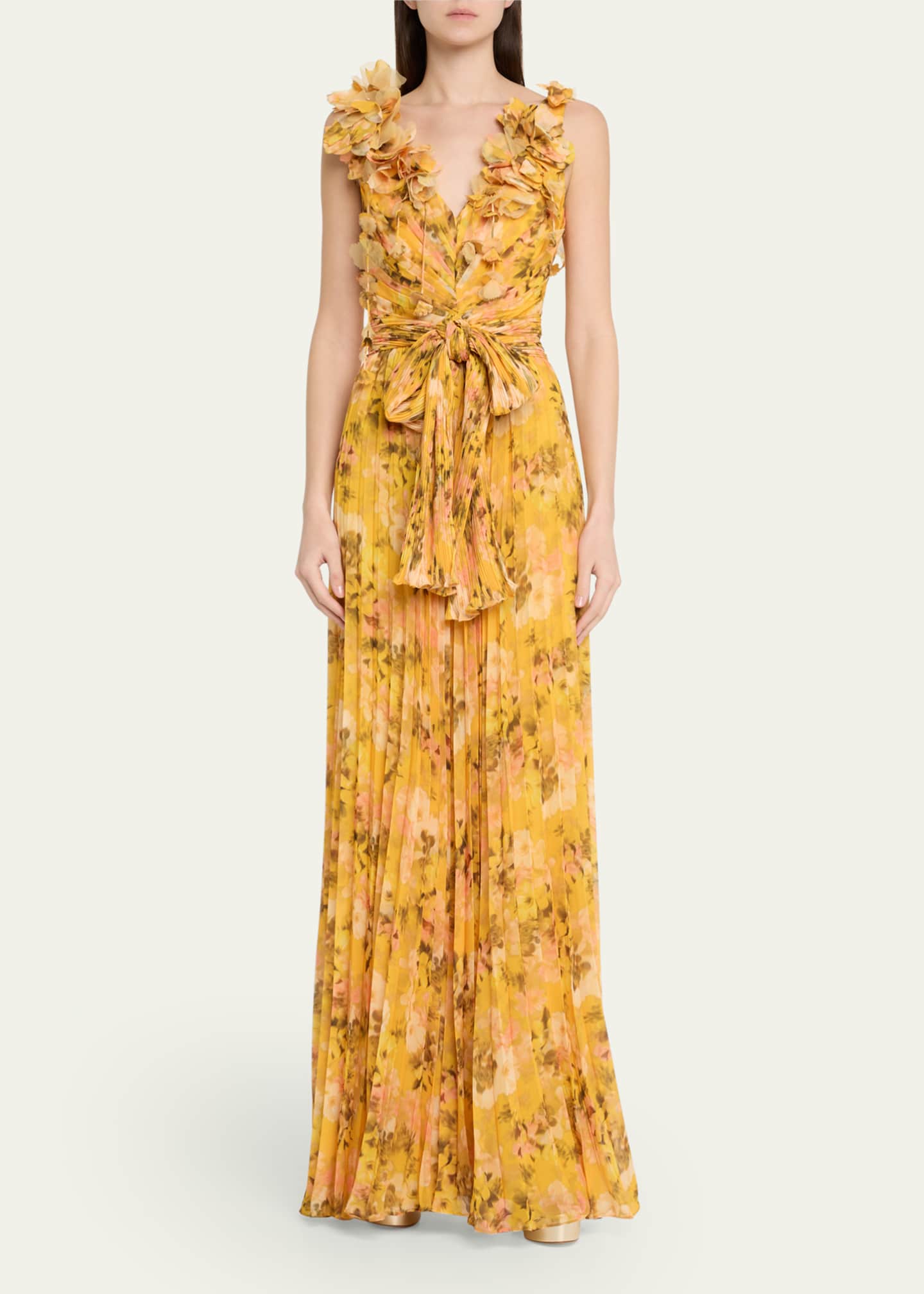 Pleated Floral-Print Georgette Jumpsuit