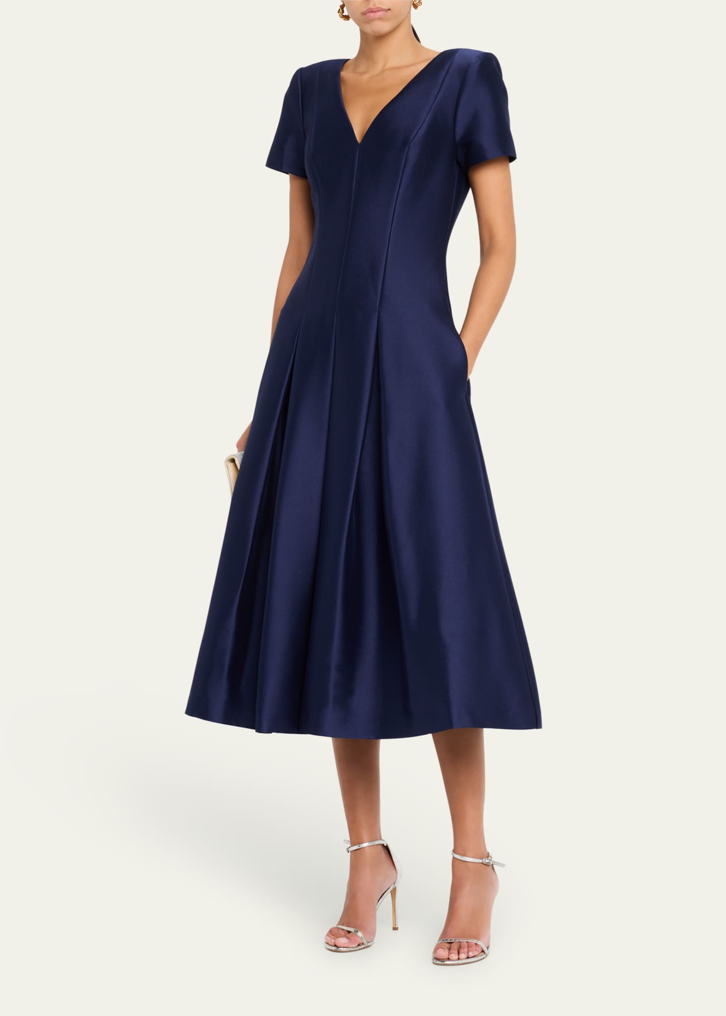 Badgley Mischka Pleated A-Line Midi Dress Image 2 of 5