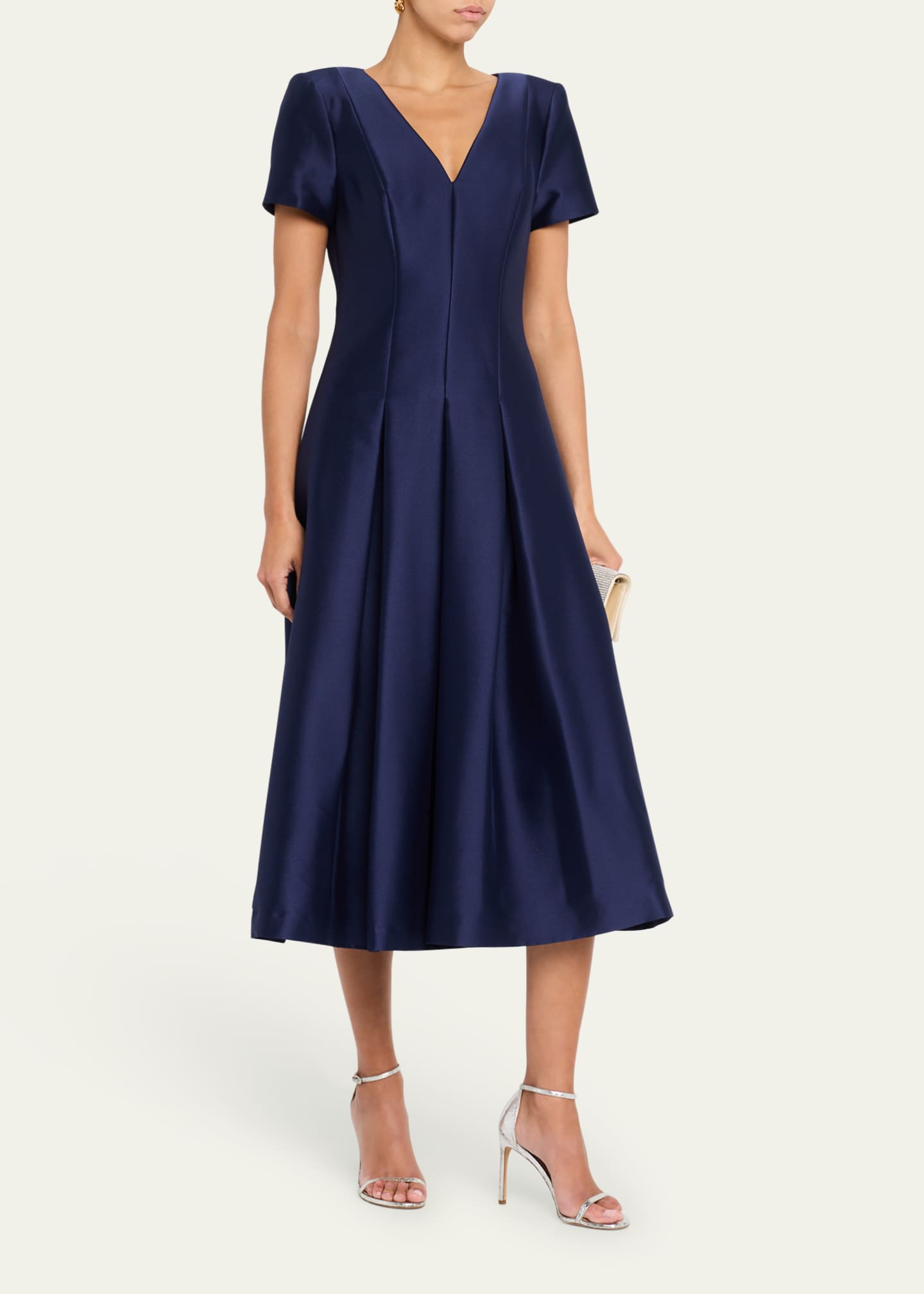 Badgley Mischka Pleated A-Line Midi Dress Image 4 of 5