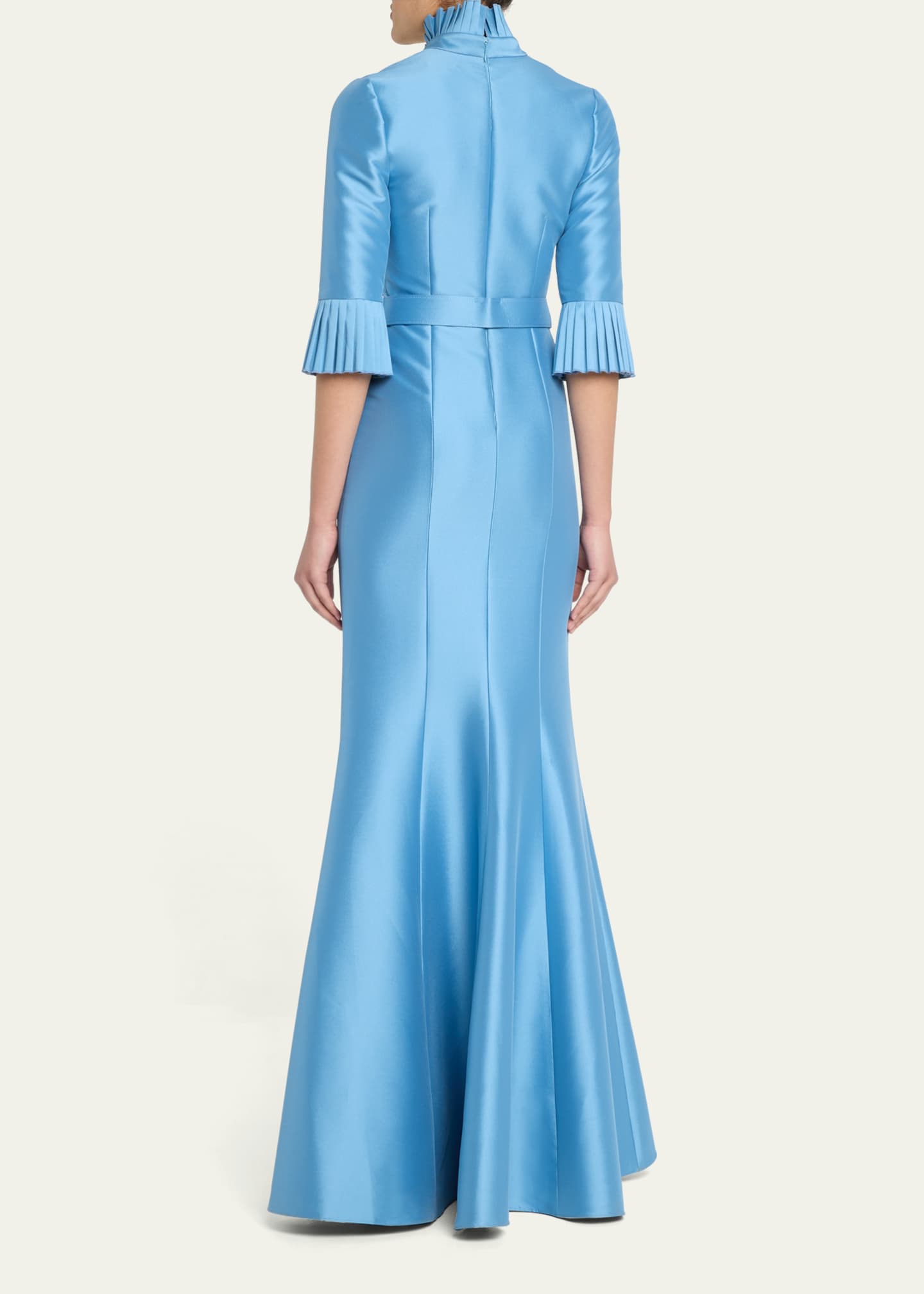 Badgley Mischka Pleated-Trim Trumpet Mikado Gown Image 3 of 5