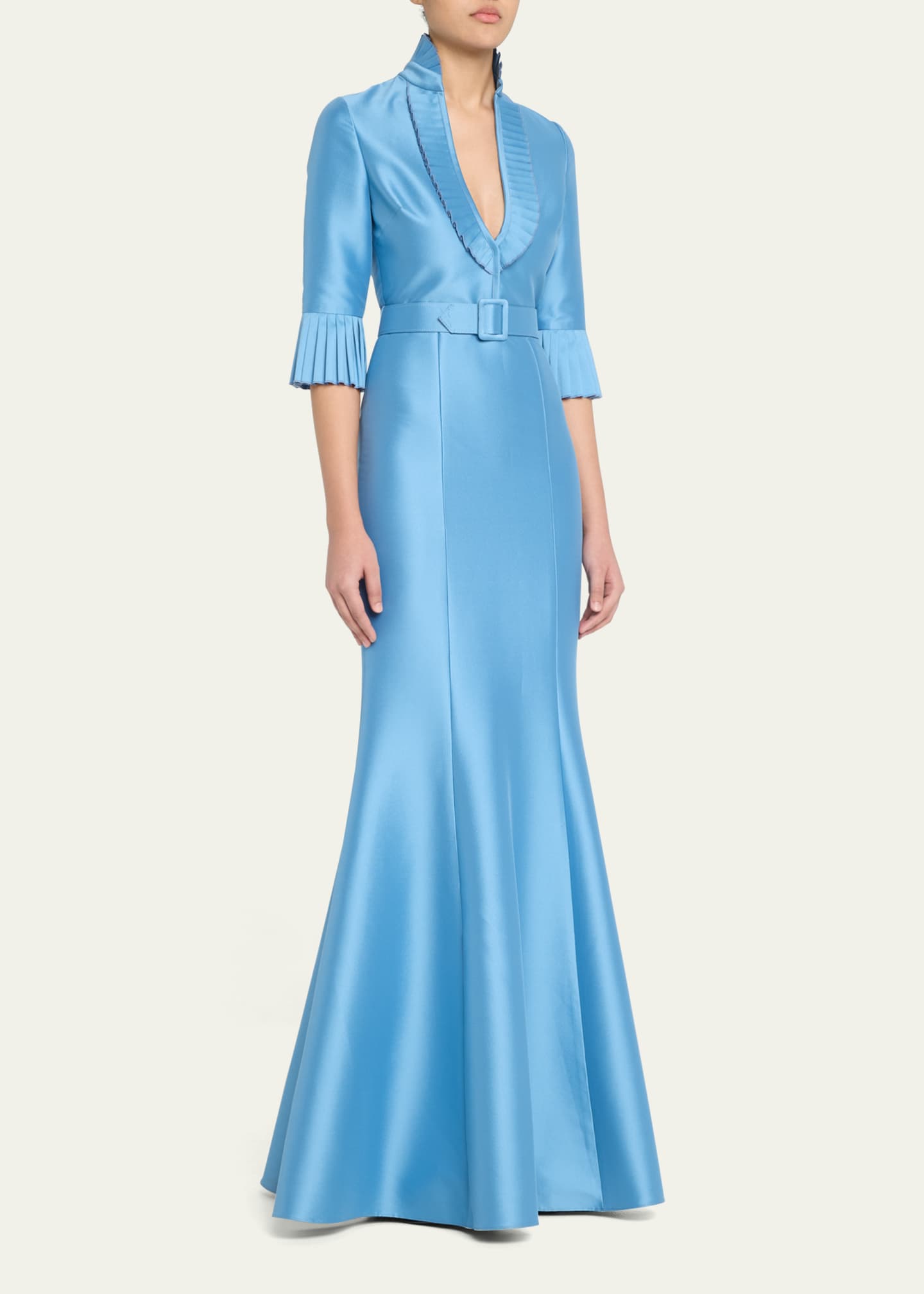 Badgley Mischka Pleated-Trim Trumpet Mikado Gown Image 4 of 5