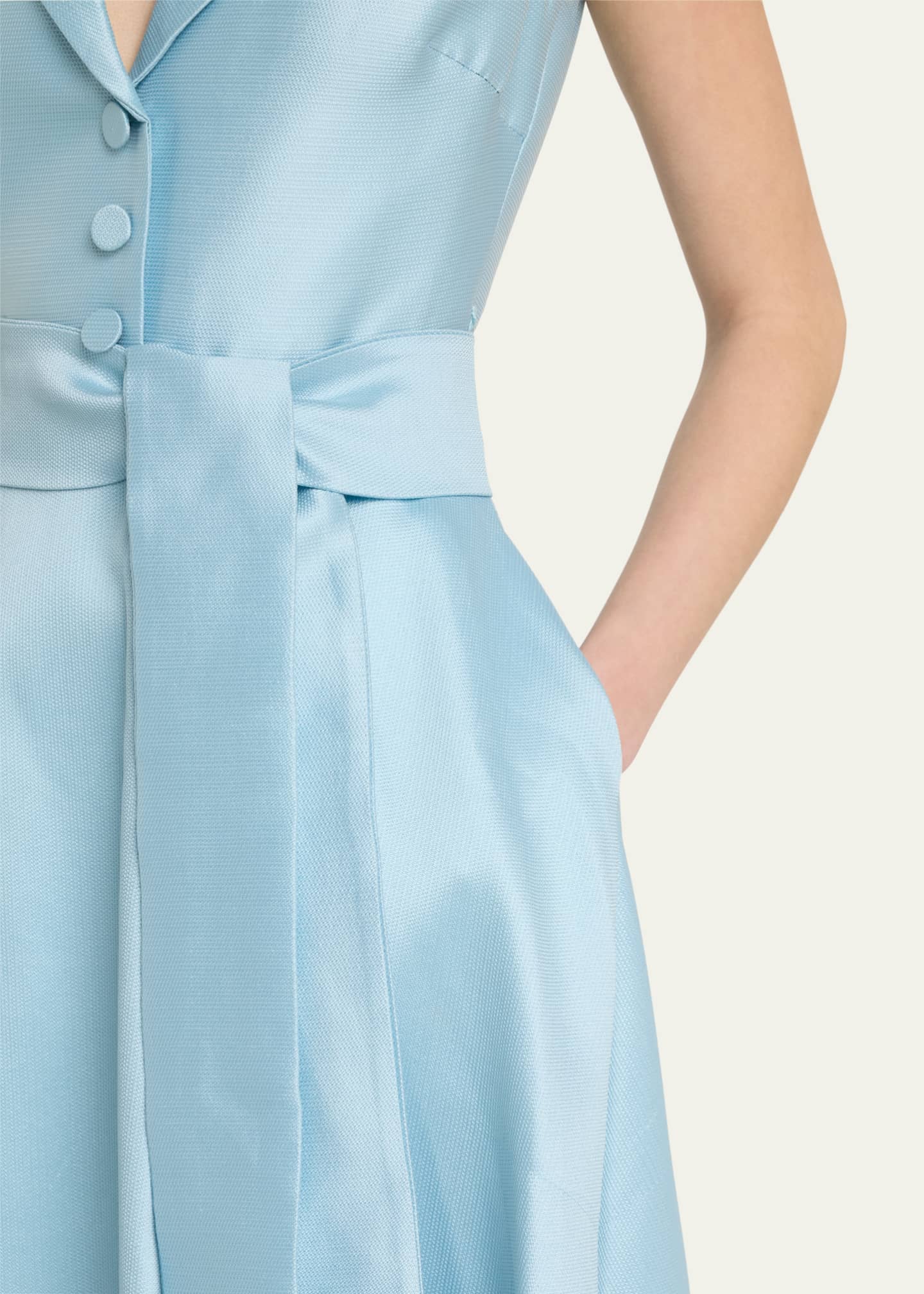 Badgley Mischka Belted Cap-Sleeve Pique Midi Shirtdress Image 5 of 5