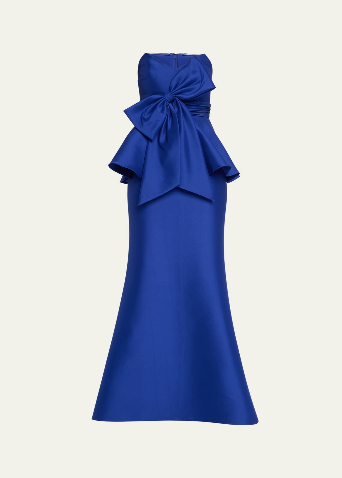 Badgley Mischka Strapless Bow-Front Peplum Gown Image 1 of 5