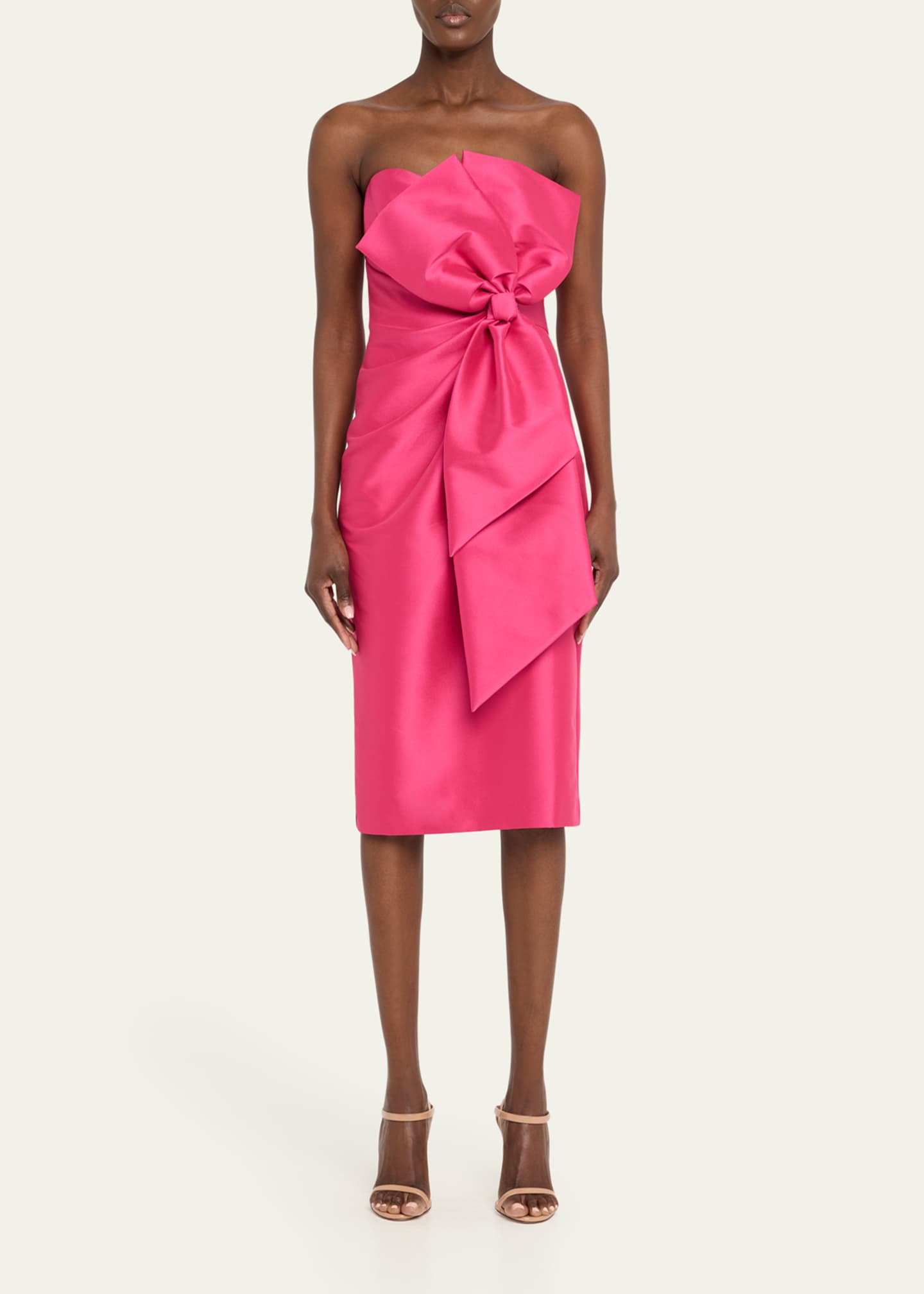 Badgley Mischka Strapless Bow-Front Mikado Midi Dress Image 2 of 5