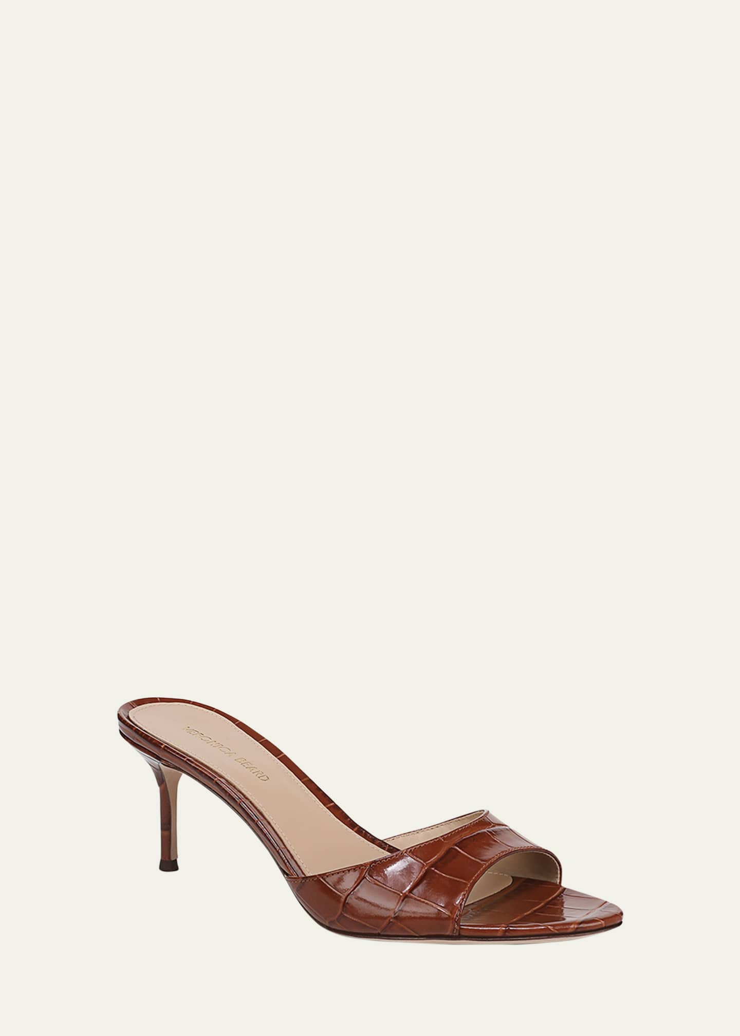 Veronica Beard Tia Croc-Embossed Leather Stiletto Mule Sandals Image 2 of 4