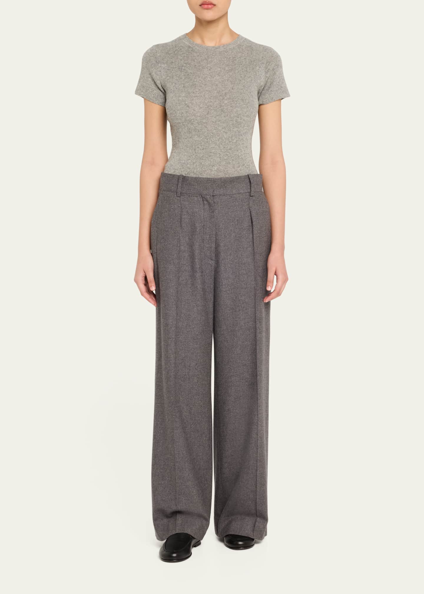 The Elder Statesman Fitted Micro Ribbed Cashmere Silk Tee Image 2 of 5