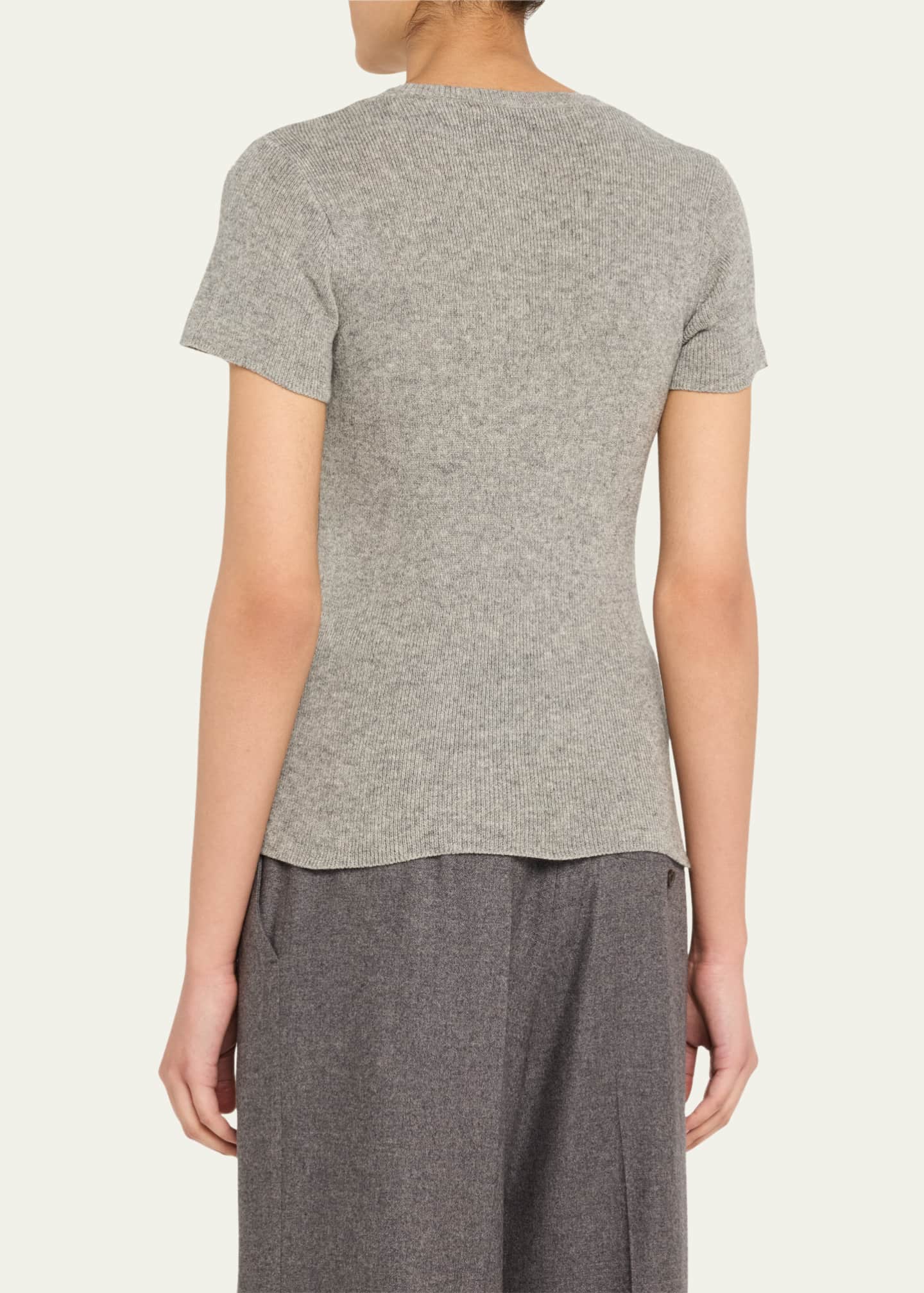The Elder Statesman Fitted Micro Ribbed Cashmere Silk Tee Image 3 of 5