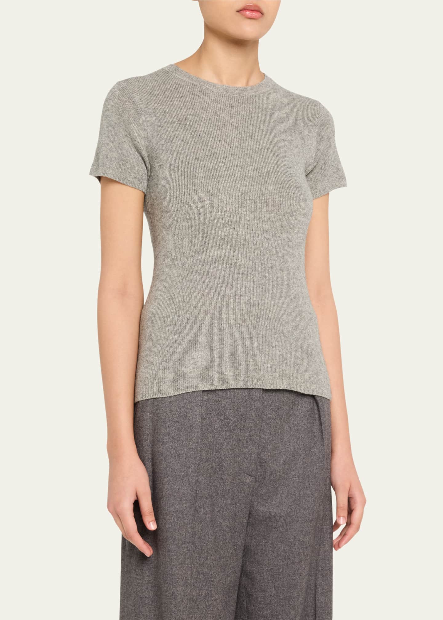 The Elder Statesman Fitted Micro Ribbed Cashmere Silk Tee Image 4 of 5